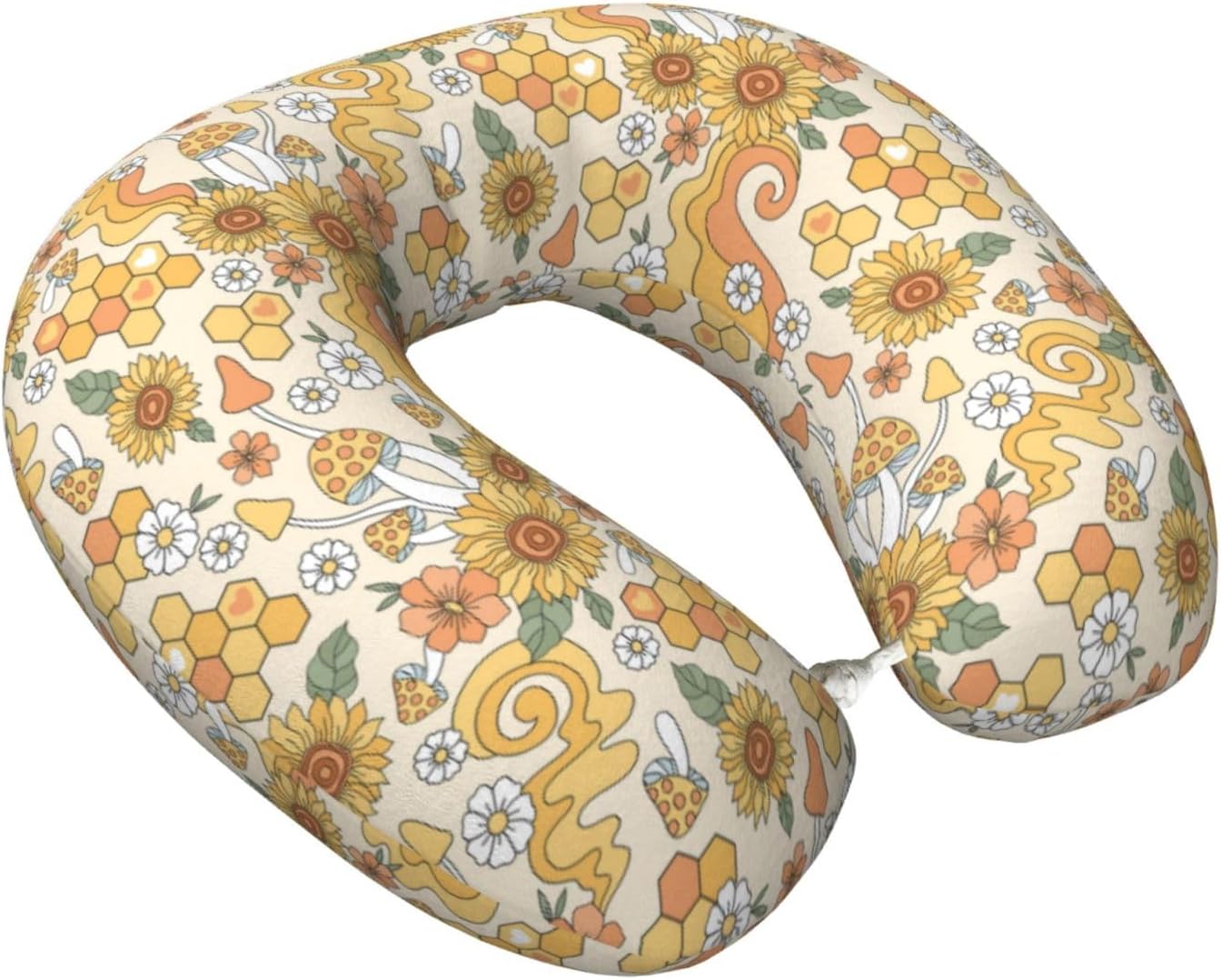 Groovy Hippie Flower Mushrooms Travel Pillow Memory Foam Neck Pillow, Travel Essentials Airplane Pillow, Neck Pillow for Traveling/Sleeping, Travel Accessories for Women Men
