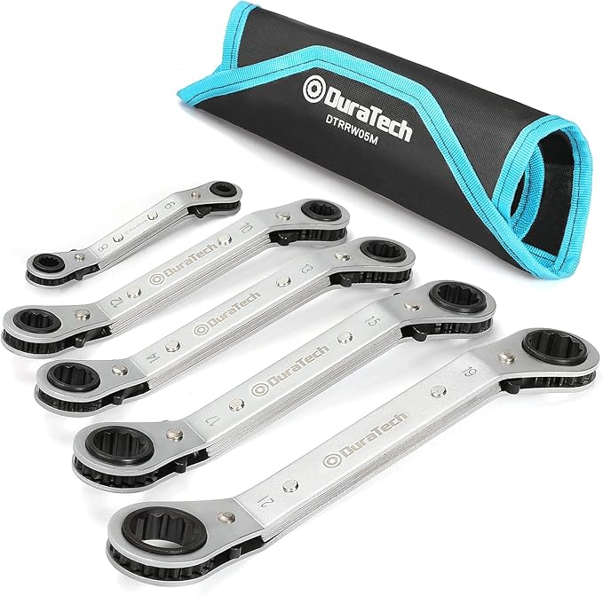 DURATECH 5 Pc Double Offset Box End Reversible Ratcheting Wrench Set