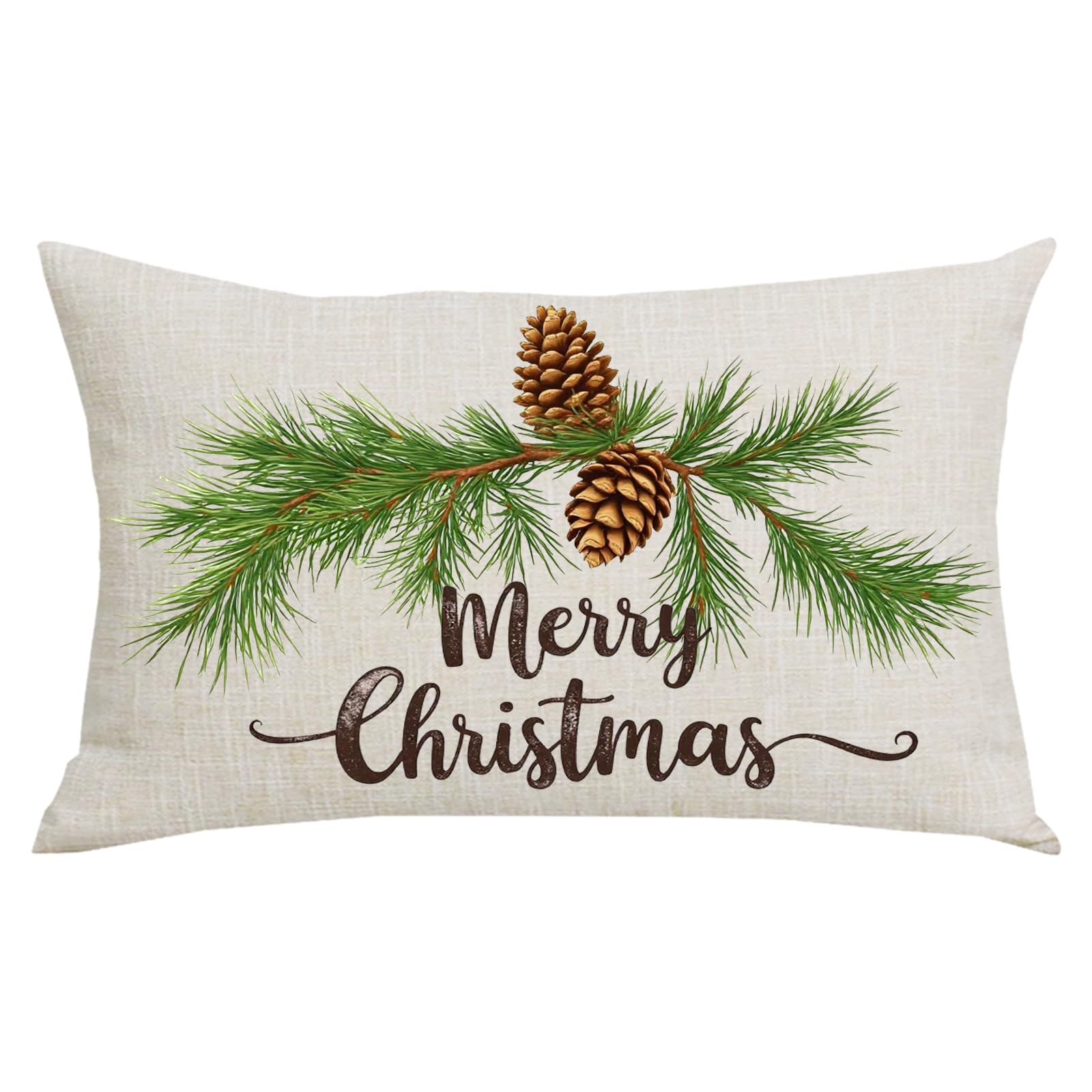 WENIANRU Merry Christmas Happy New Year Green Tree Home Sofa Chair Bed Decoration Lumbar Pillowcase Cotton Linen Decorative Throw Pillow Cover Case