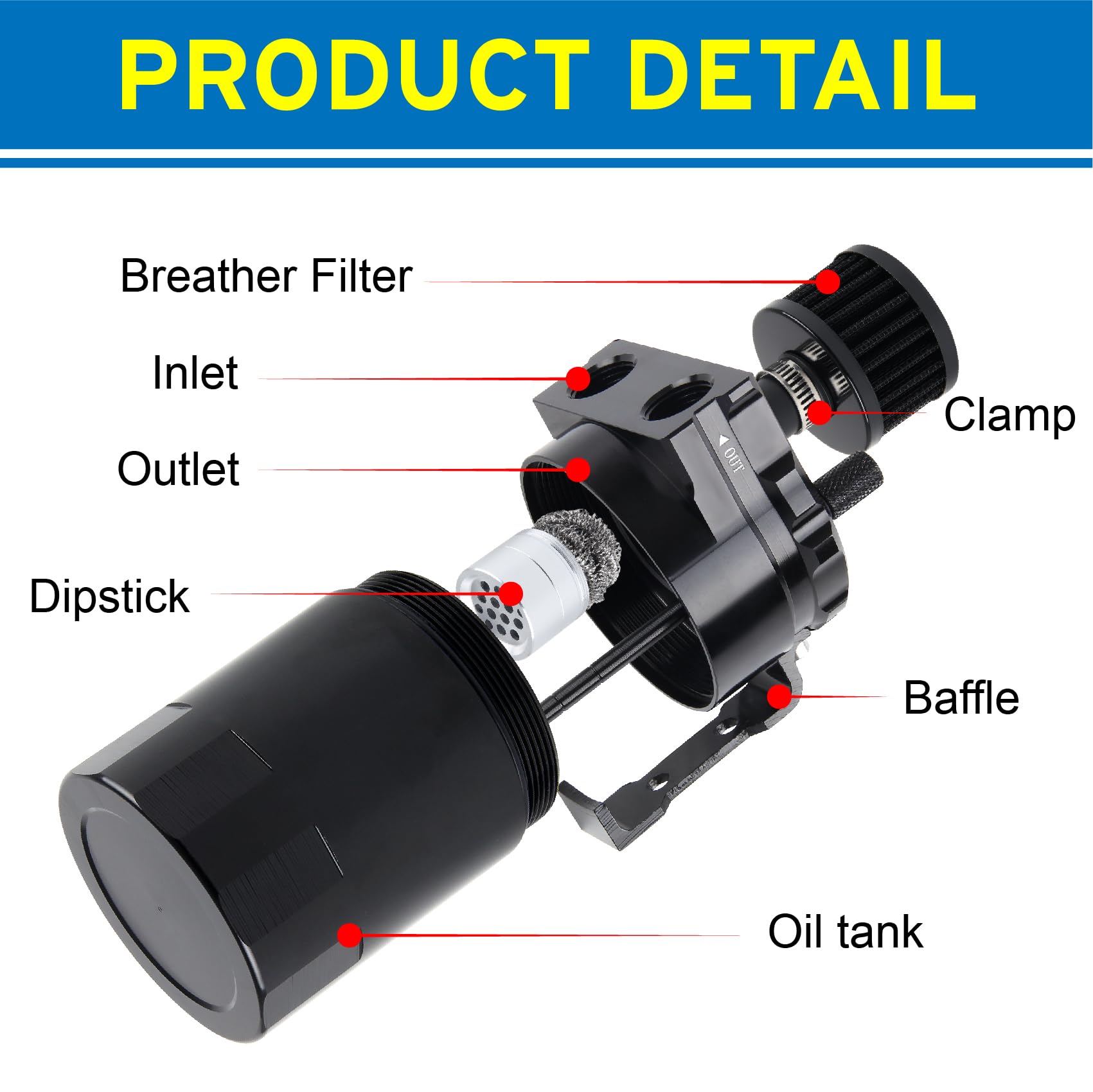 DOCAS 300ml Récupérateur huile moteur, universel oil catch can,Universel Séparateur Bidon Huile Voiture Air Filtre avec Filtre à Air, Tuyau et Autres Accessoires (Noir)