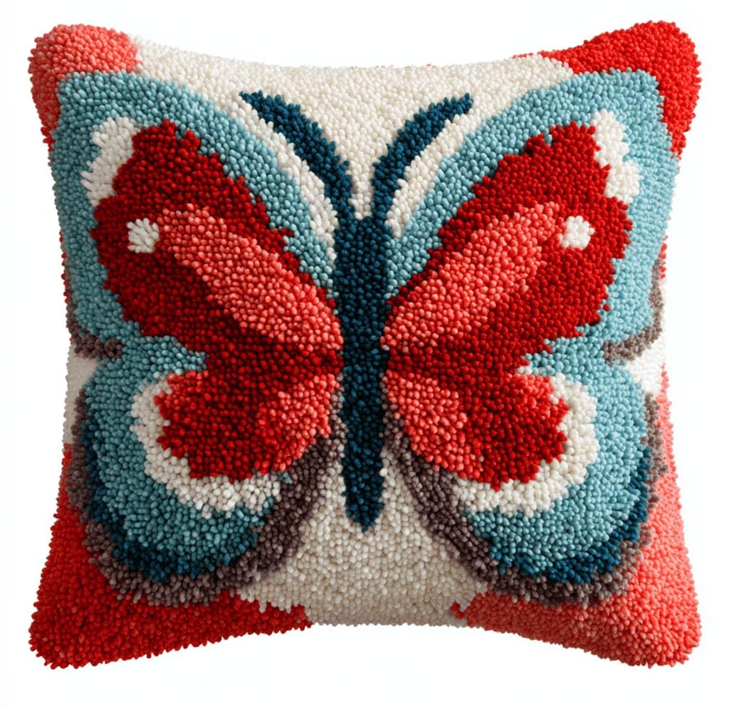 Kitquiver Latch Hook Kits Kitsbutterfly for Adults,Beginners DIY Latch Hook Cushion Kits and Latch Rug Kits Cross-Stitch Embroidery Cushion Cover for Home Sofa Decoration 17X17 in