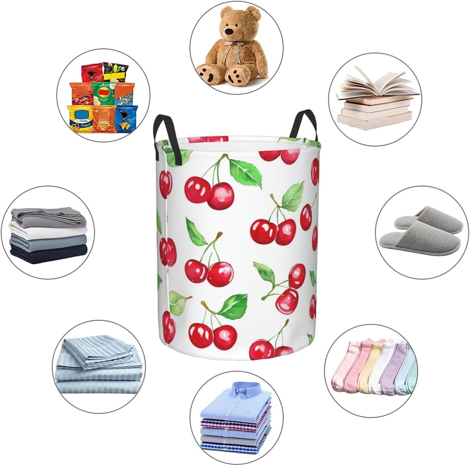 Cherry Pattern Laundry Basket Hamper Large Kids Storage Basket Toy Organizer Bins For College Dorms, Boys Girls Baby Bedroom,Bathroom