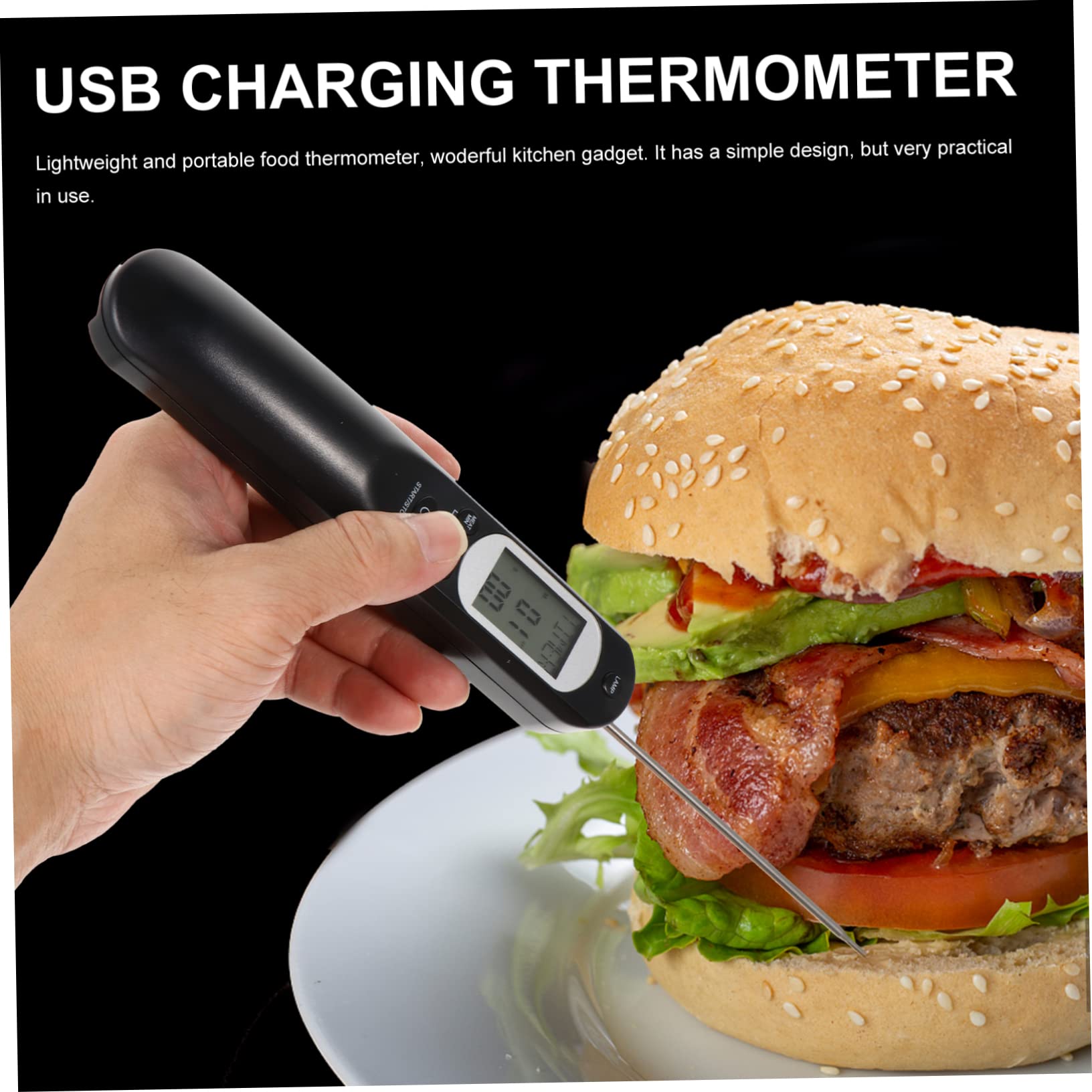 PRETYZOOM 2juegos Digital De Cocina Usb Recargable Para y Bbq Medidor De Temperatura Alarma De Voz Diseño Práctico y Duradero Para Cocción Tipo De Carnes