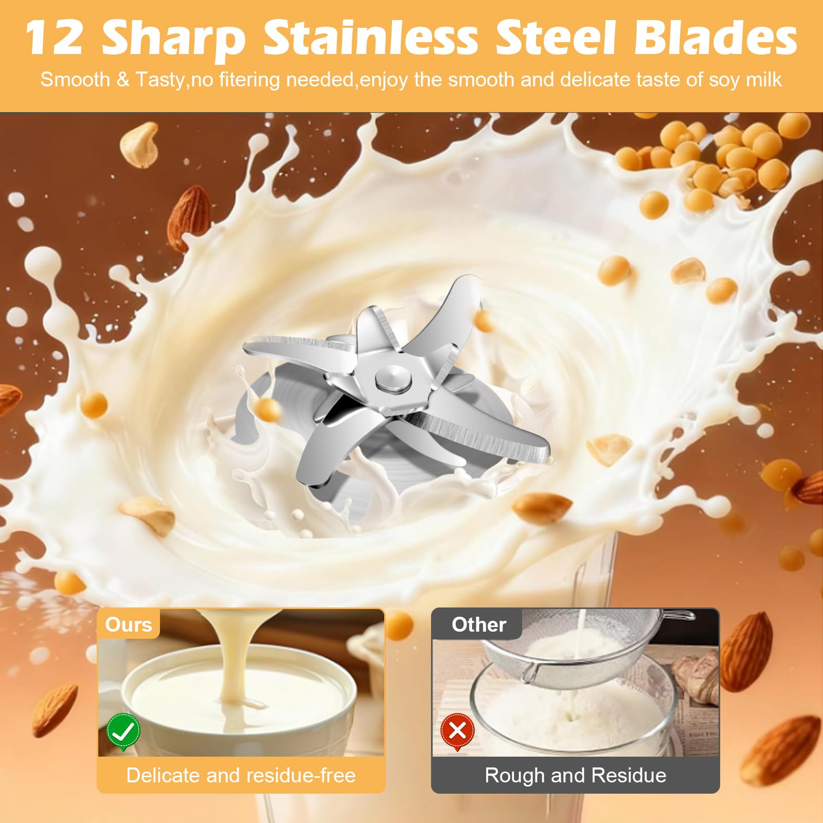 Machine à lait de noix 8 en 1 avec panneau tactile icône, machine à lait végétal 1200 ml avec auto-nettoyage, minuterie et fonction de maintien au chaud - Machine à lait de soja et d'avoine pour lait