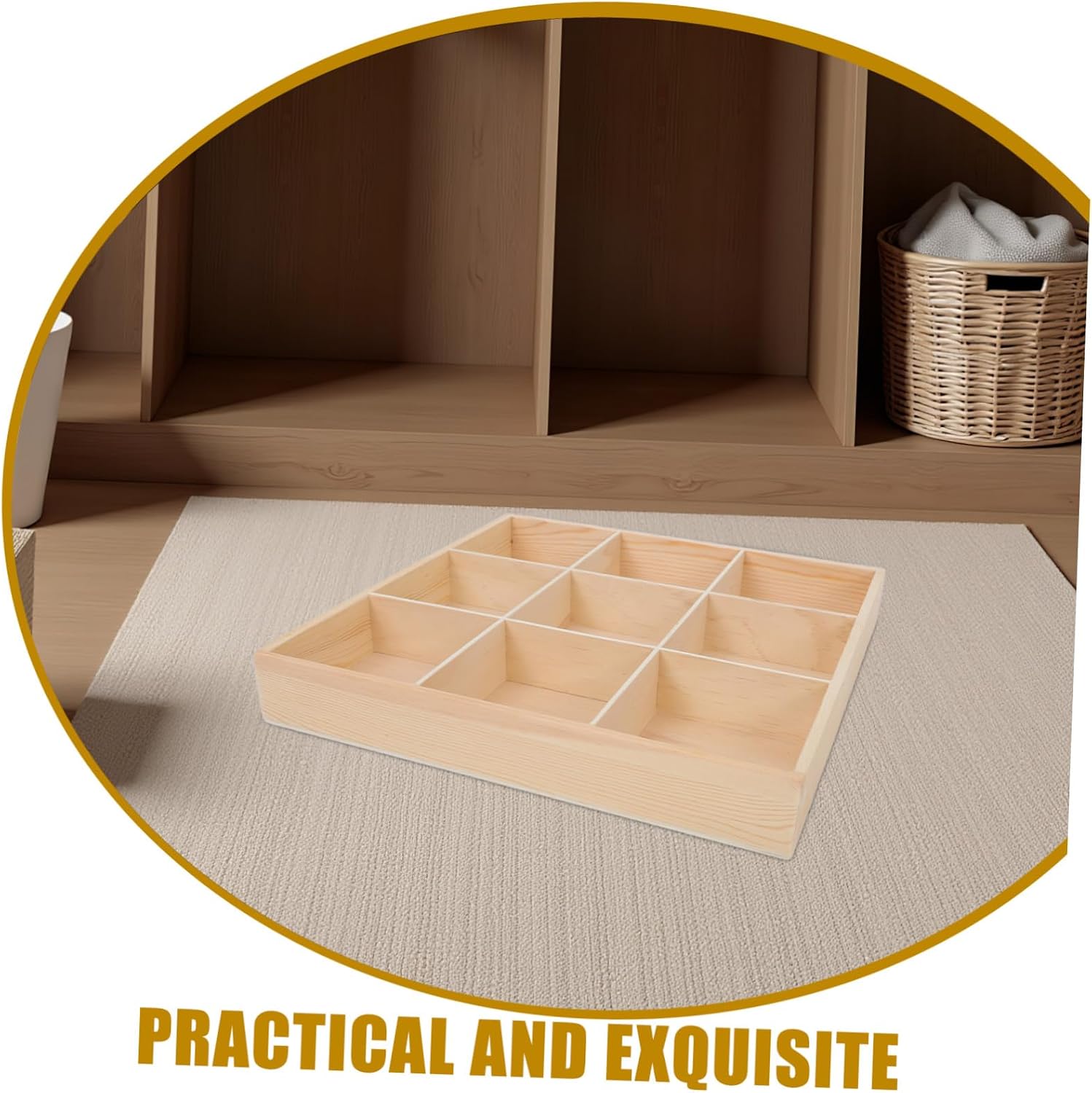 UPKOCH Wooden Drawer Organizer Box Clothes Organizer with 9 Spacious Compartments Smooth Finish for Socks, Underwear, Keys, and Watches for Dresser Drawers at Home