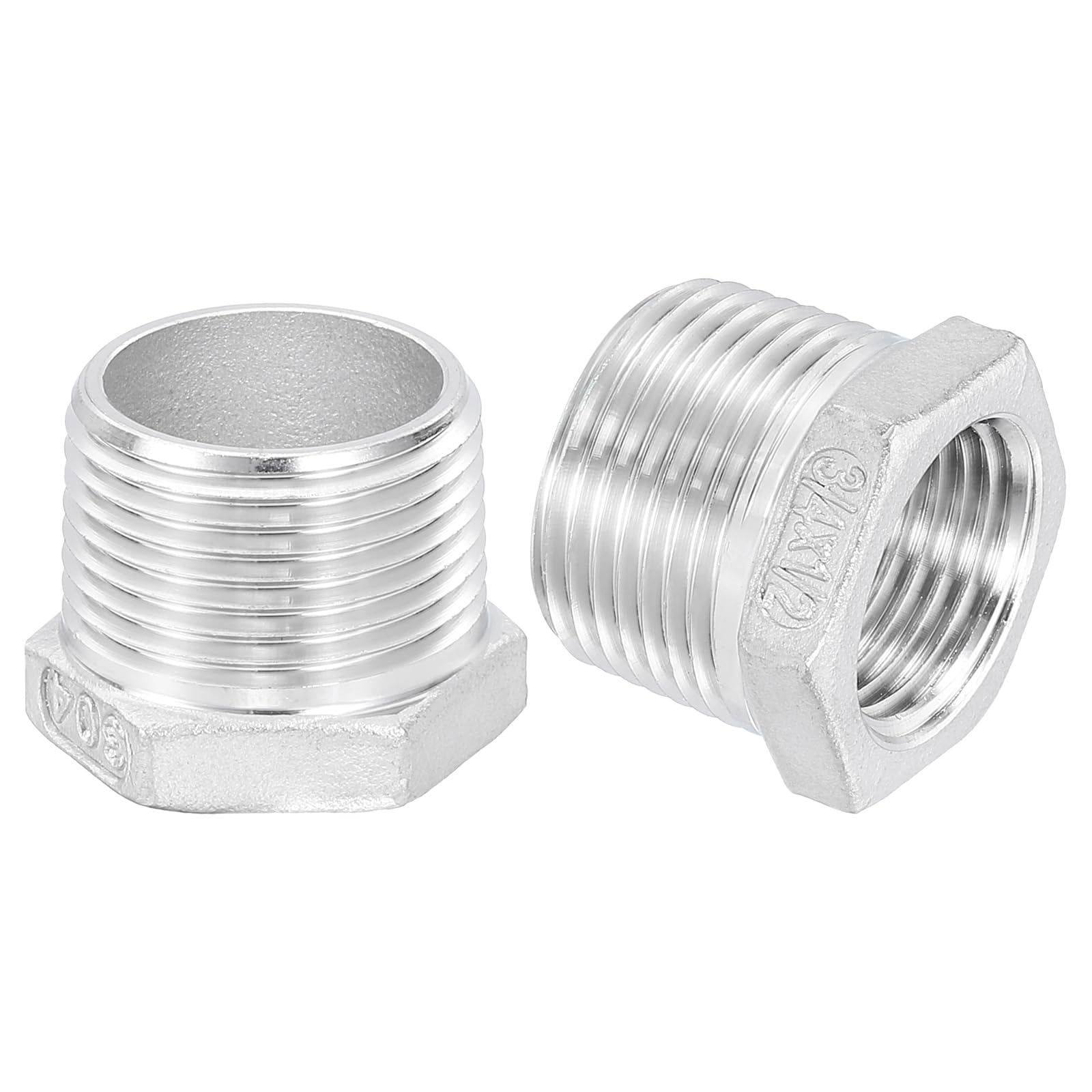 uxcell 3Pcs 3/4" Male to 1/2" Female NPT 304 Stainless Steel Reducer Hex Bushing, Reducing Cast Pipe Adapter Fitting for industrial, oil/gas, water, HVAC, and plumbing systems
