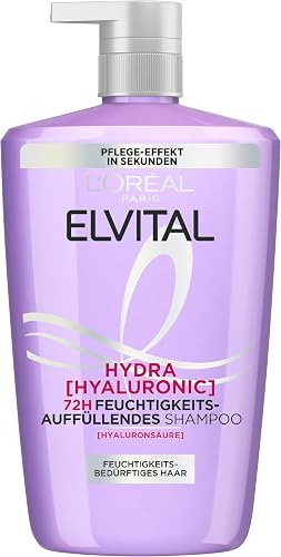 L'Oréal Paris Elvital Hydra Hyaluronic feuchtigkeitsspendendes XXXL Shampoo für glänzendes Haar, Hyaluron Shampoo für einen Feuchtigkeitsboost & Schutz, langanhaltende Feuchtigkeit