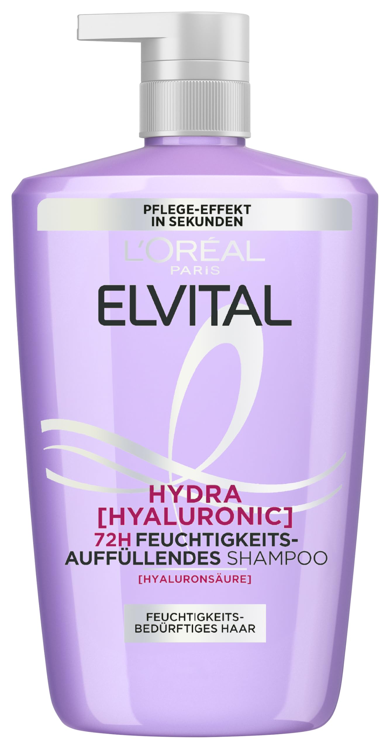 L'Oréal Paris Elvital Hydra Hyaluronic feuchtigkeitsspendendes XXXL Shampoo für glänzendes Haar, Hyaluron Shampoo für einen Feuchtigkeitsboost & Schutz, langanhaltende Feuchtigkeit und Pflege, 1000ml