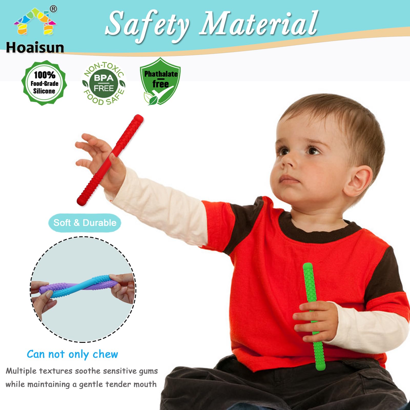 Teething Straws Sticks for Babies 6-12 12-18 Months, Hollow Chew Tubes for Infant Toddlers Nursing Biting Chewing, 8 Pack Silicone Teethers Autism Chew Toys for Sensory Kids Teething Relief