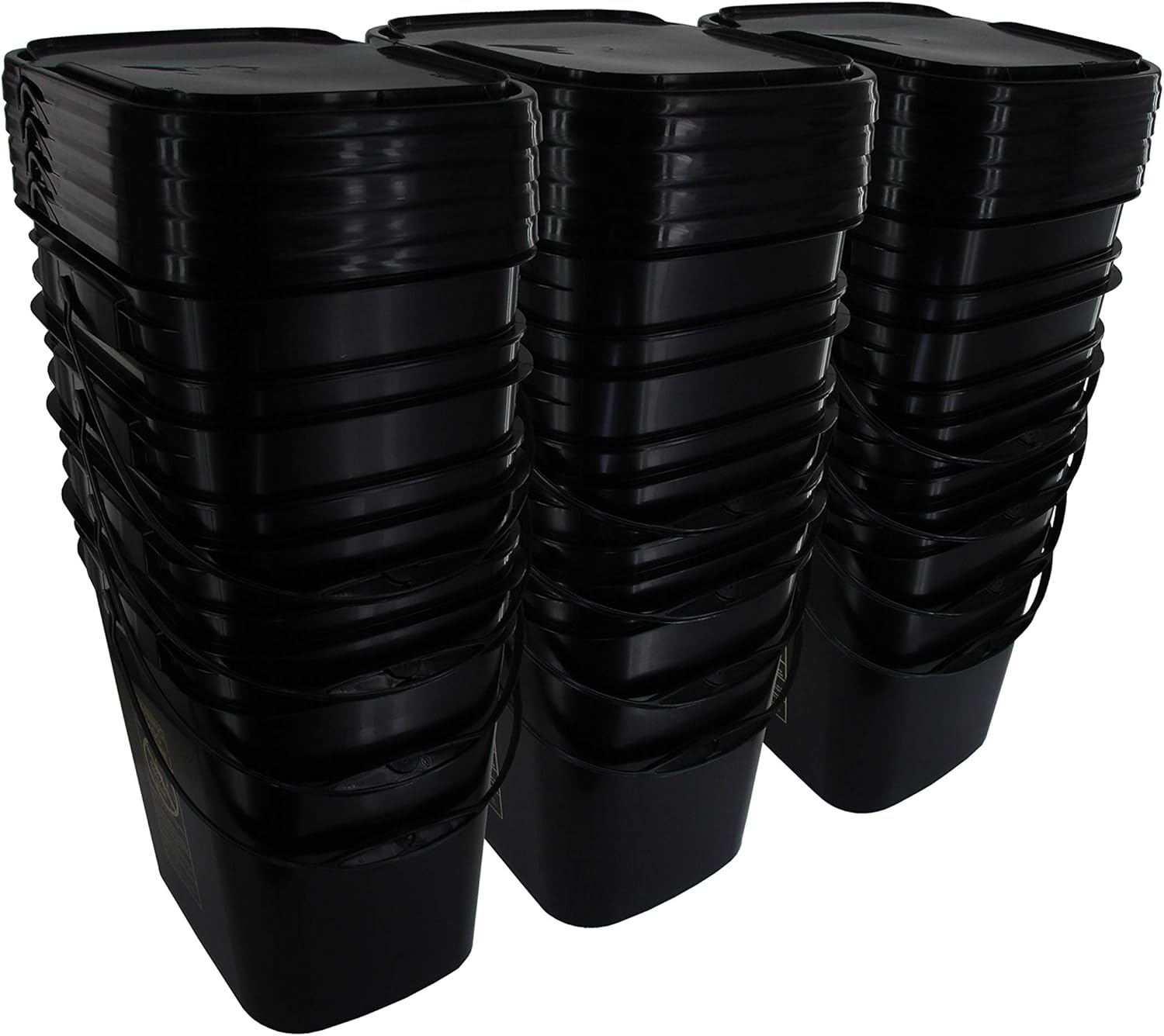 5.3 Gallon Black Rectangular Bucket/Pail with Hinged Snap Lid, 12 Pack