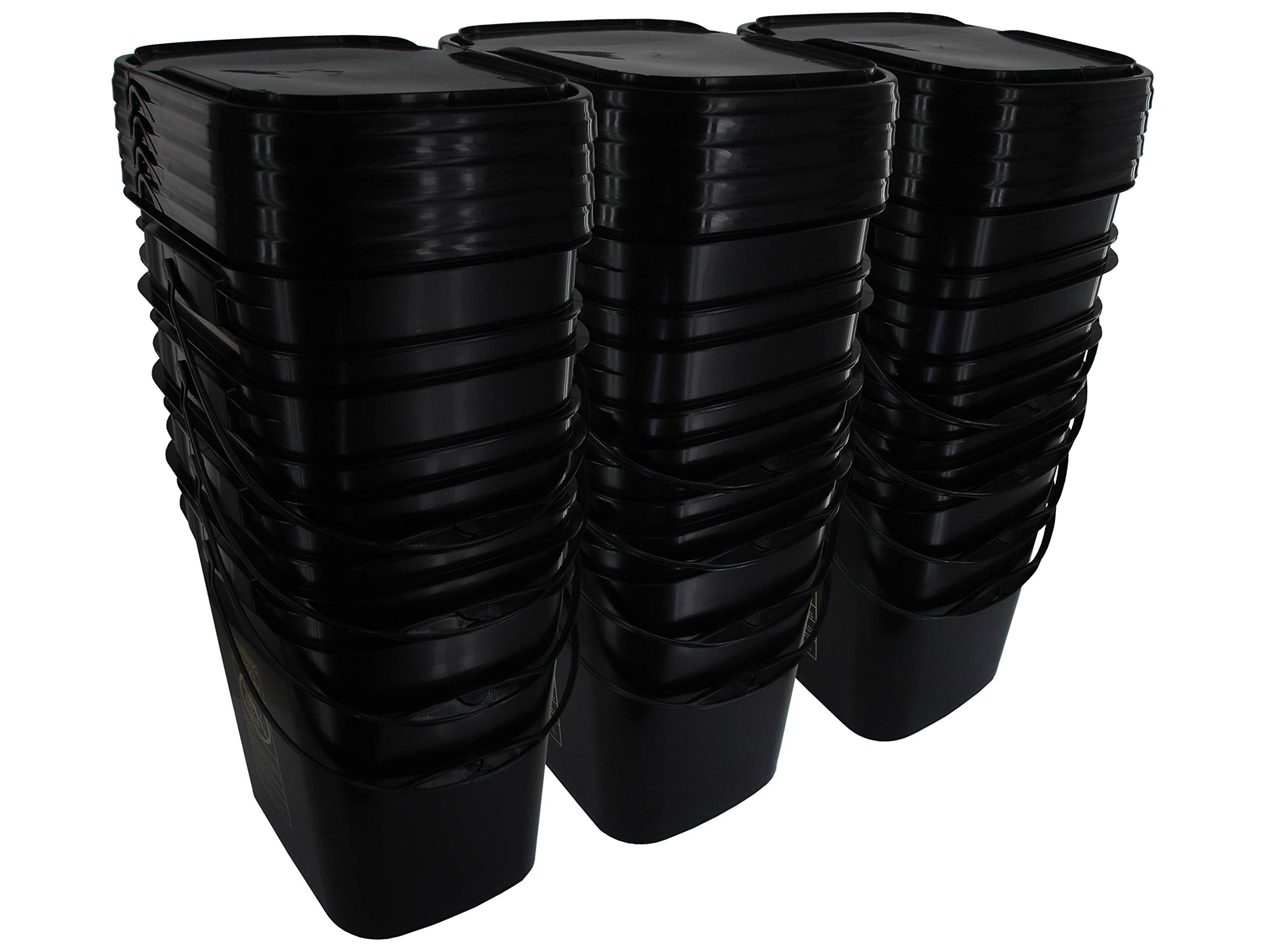 5.3 Gallon Black Rectangular Bucket/Pail with Hinged Snap Lid, 12 Pack