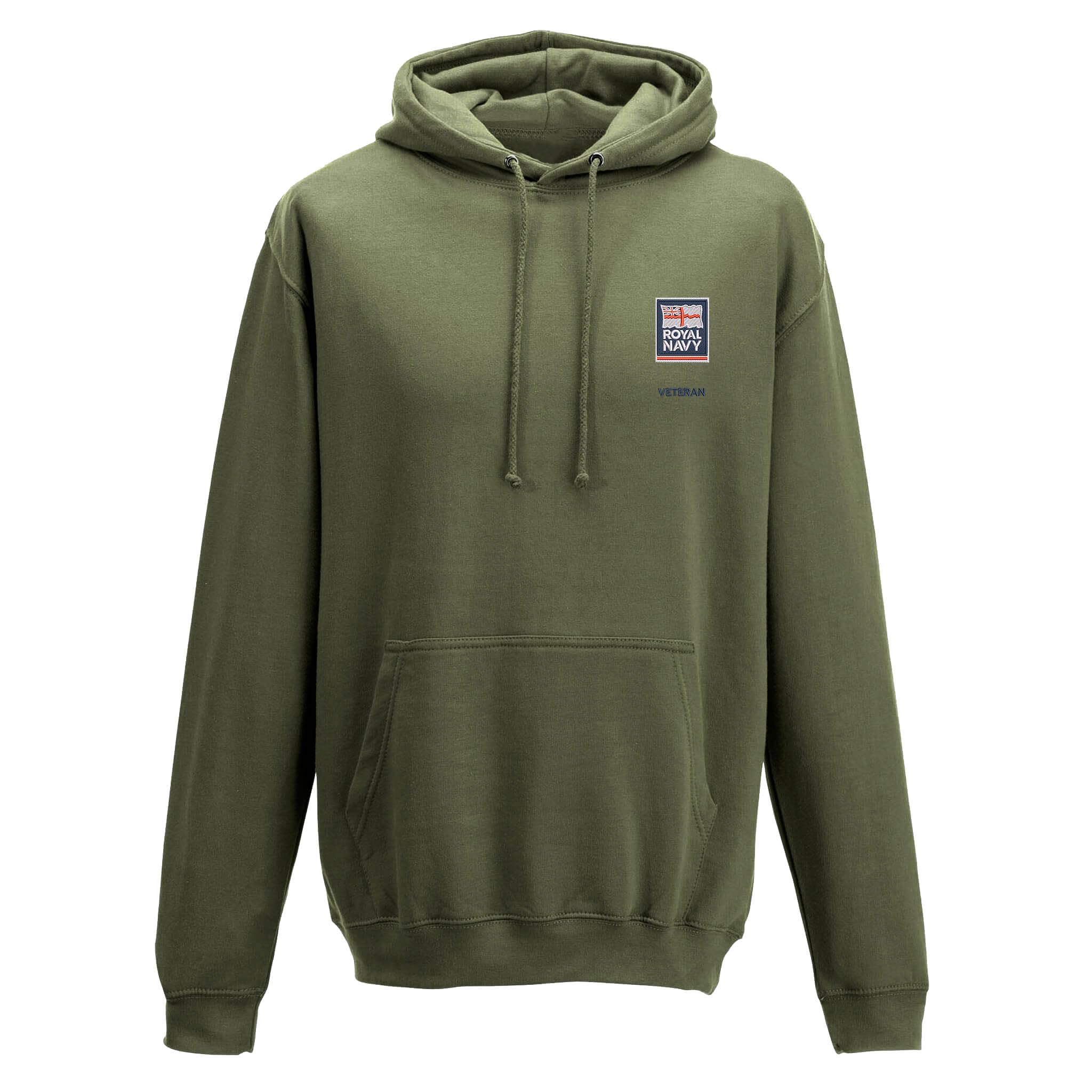 The Military Store Men's Military Green Royal Navy Veteran Embroidered Hoodie, Medium