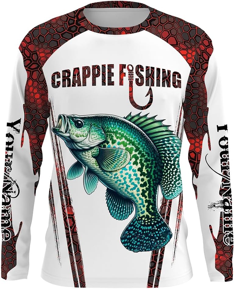 Crappie Fishing red camo Custom Funny UV Protection Long Sleeve Fishing Shirts