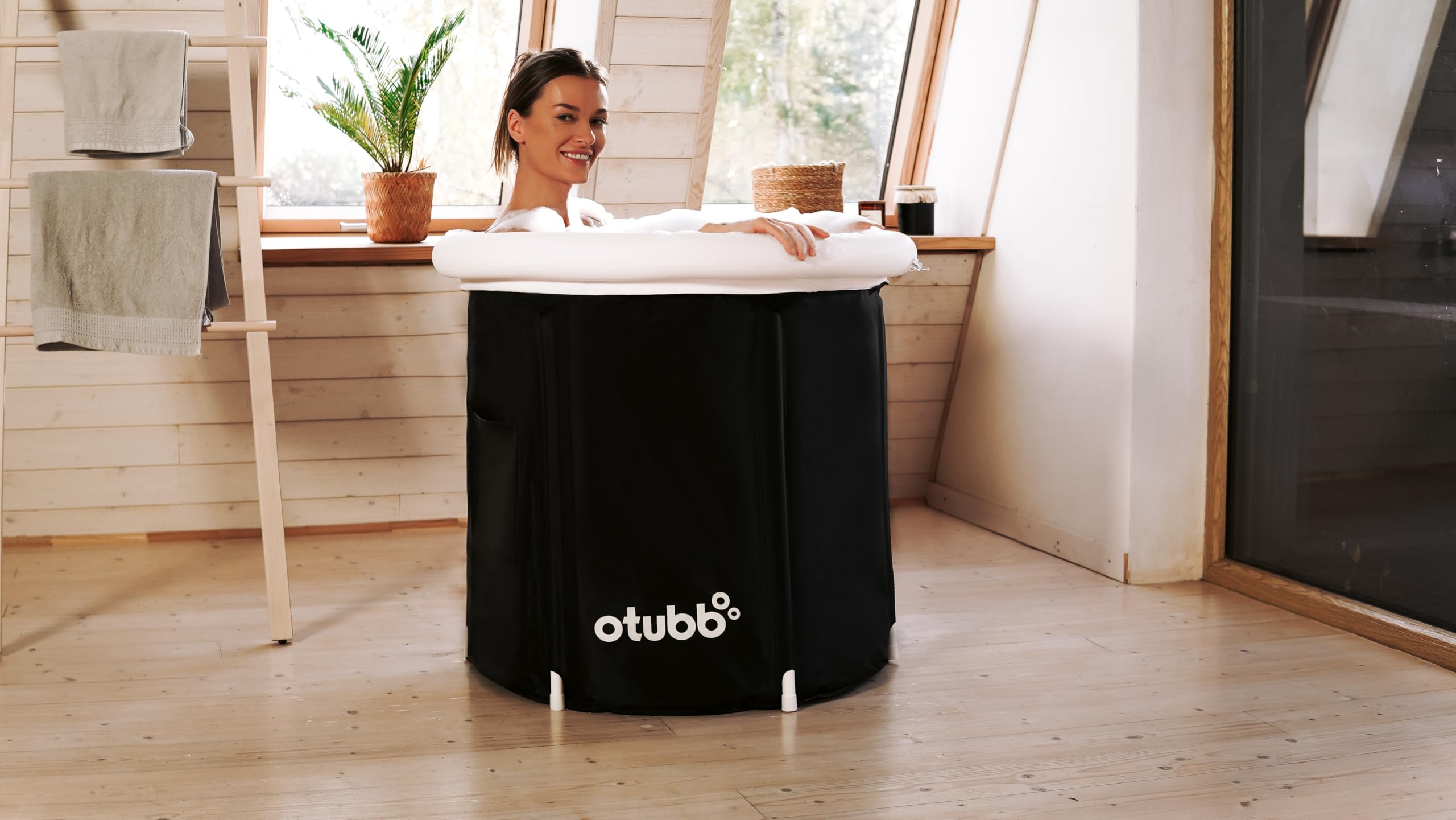 Baño de hielo de 75 cm de diámetro, bañera plegable hinchable, bañera de asiento para exteriores para adultos para jardín o ducha, bañera móvil de plástico, bañera de plástico, color negro