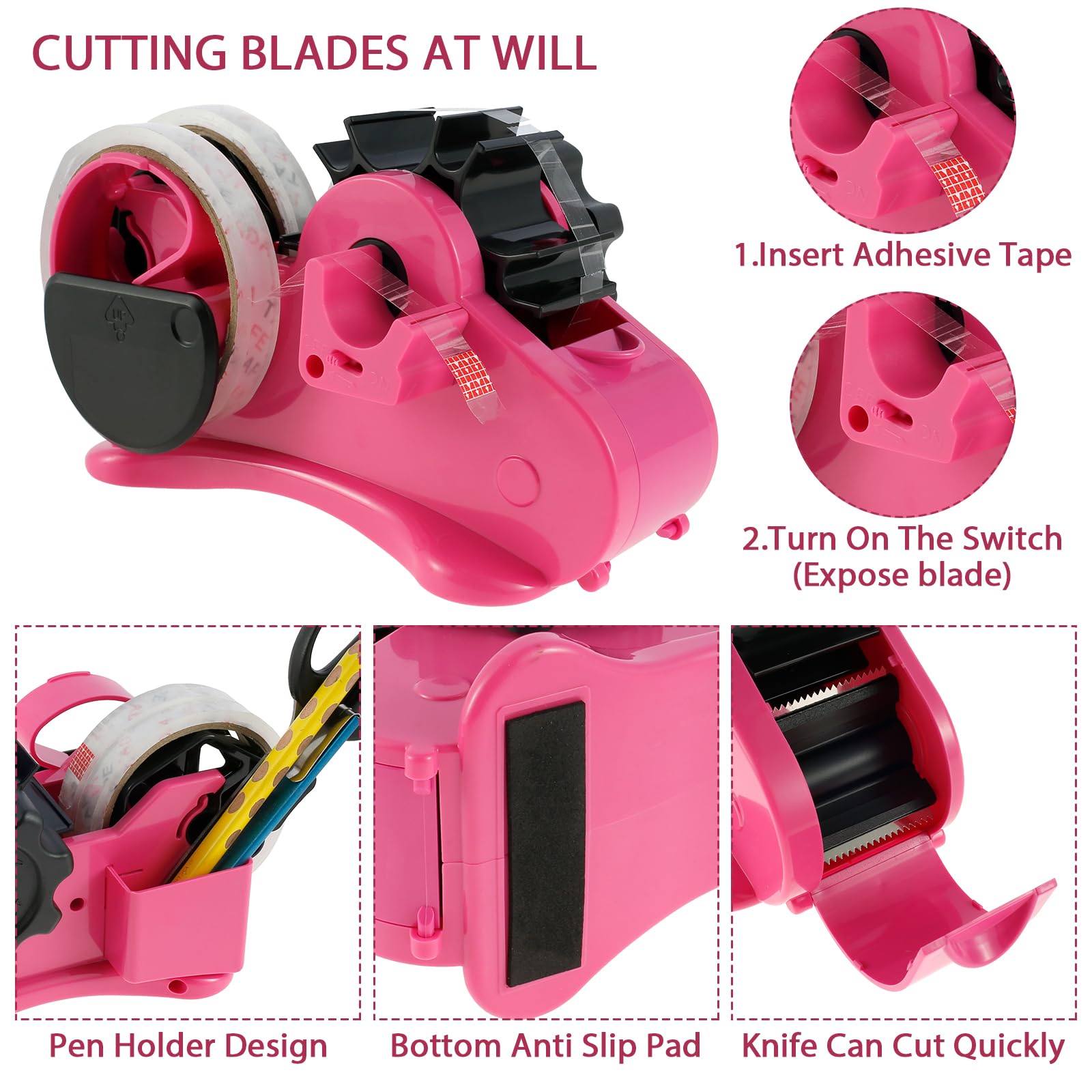 Eummy Manual Heat Tape Dispenser Sublimation with Pen Holder for Office Compact - Image 3