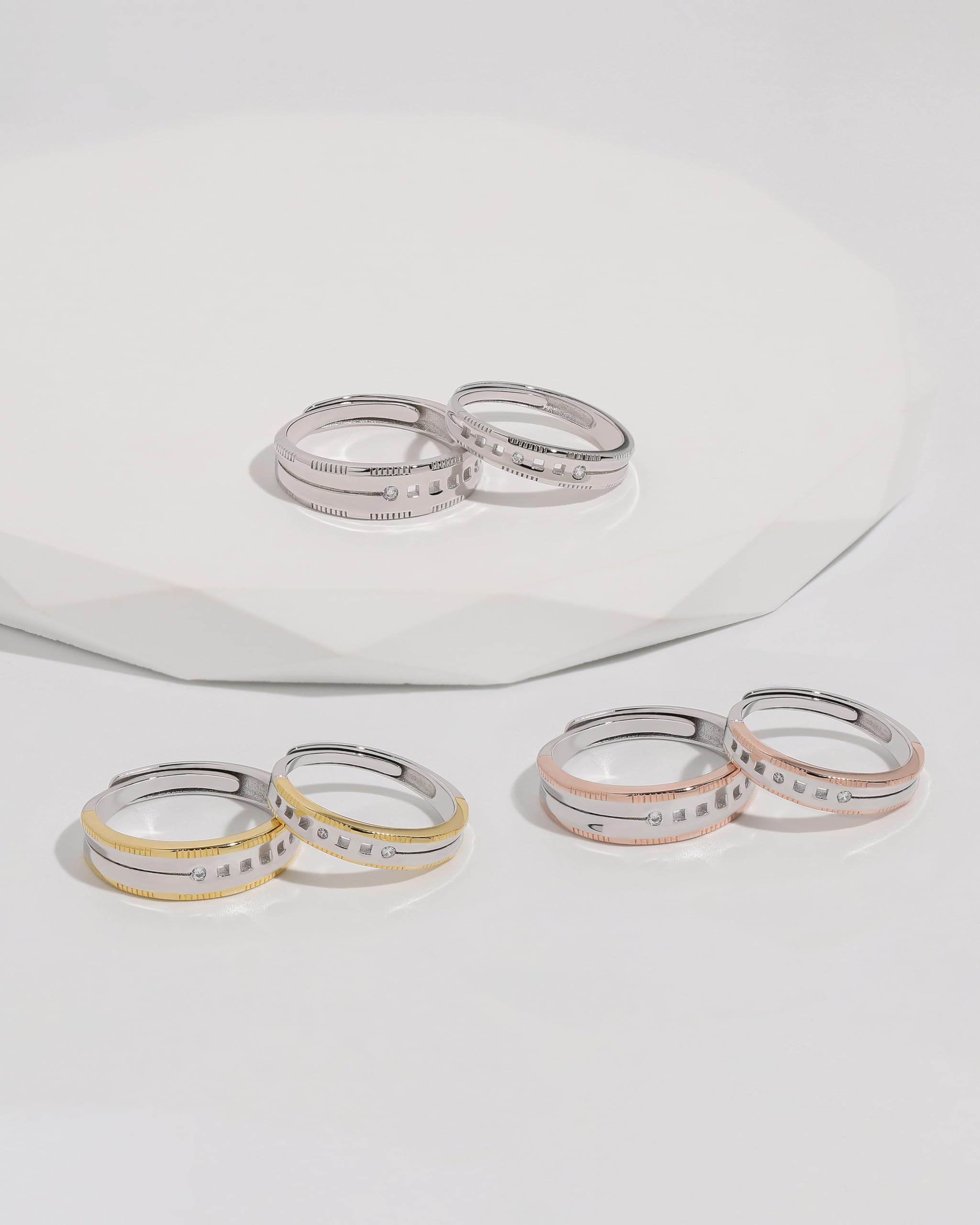 Meissa Anillos de Pareja de Plata 925 Ajustables para Hombre y Mujer Compromiso y Matrimonio 3,8 mm 5,8 mm Joyería de Pareja Regalo para San Valentín Aniversario Cumpleaños