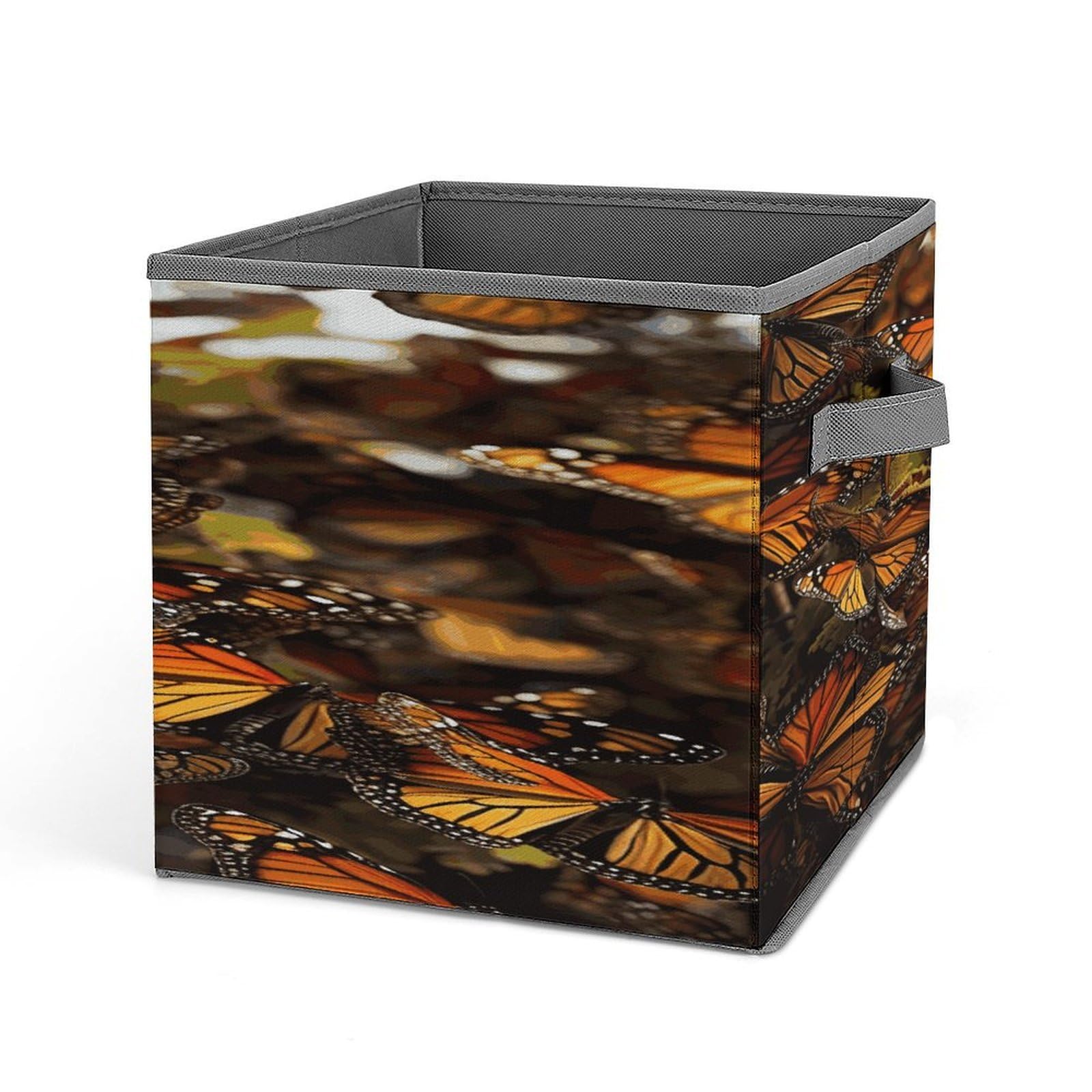 FekiLoot Monarch Butterflies Storage Cube Large Capacity Fabric Closet Organizers with Handles Collapsible Cube Storage Bin Foldable Cube Organizer Baskets for Shelves Clothes Books