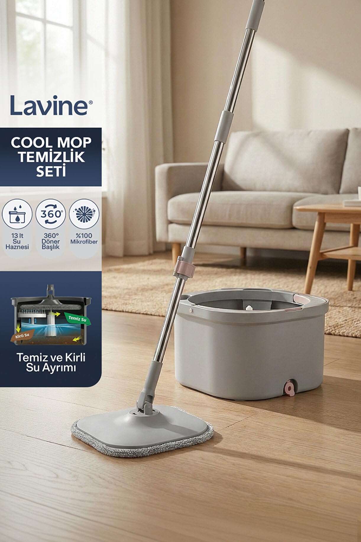 Deconox Cool Mop Temiz ve Kirli Su Ayıran Otomatik Temizlik Seti