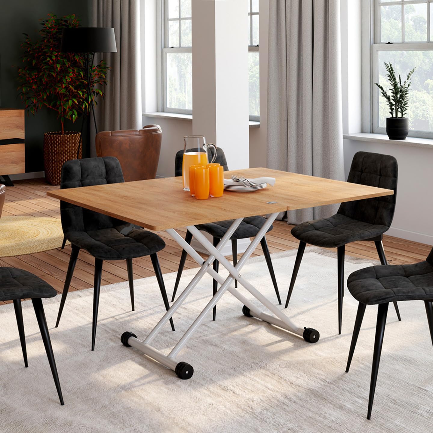 IDMarket Urbana - Mesa de centro extensible elevable en mesa de comedor rectangular (100 cm, bandeja de haya), color blanco