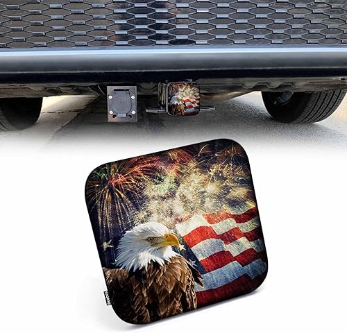 Miniatura 1 de Beabes Cubierta de enganche de remolque para receptores de 2 pulgadas, bandera estadounidense de águila calva, bandera de Estados Unidos, diseño de