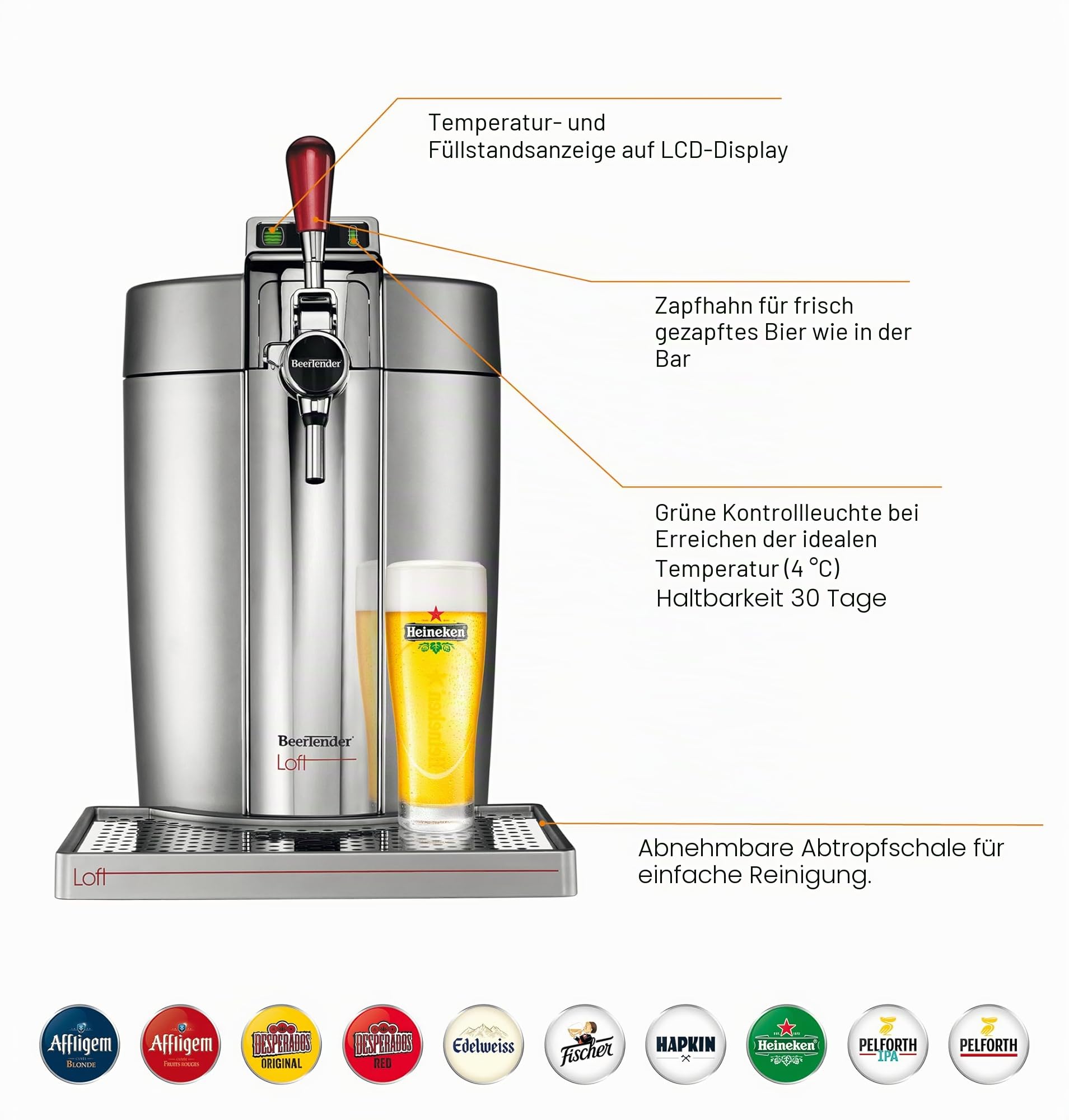 Krups VB700E00 Beertender Loft Edition Bierzapfgerät, Silber/Chrom