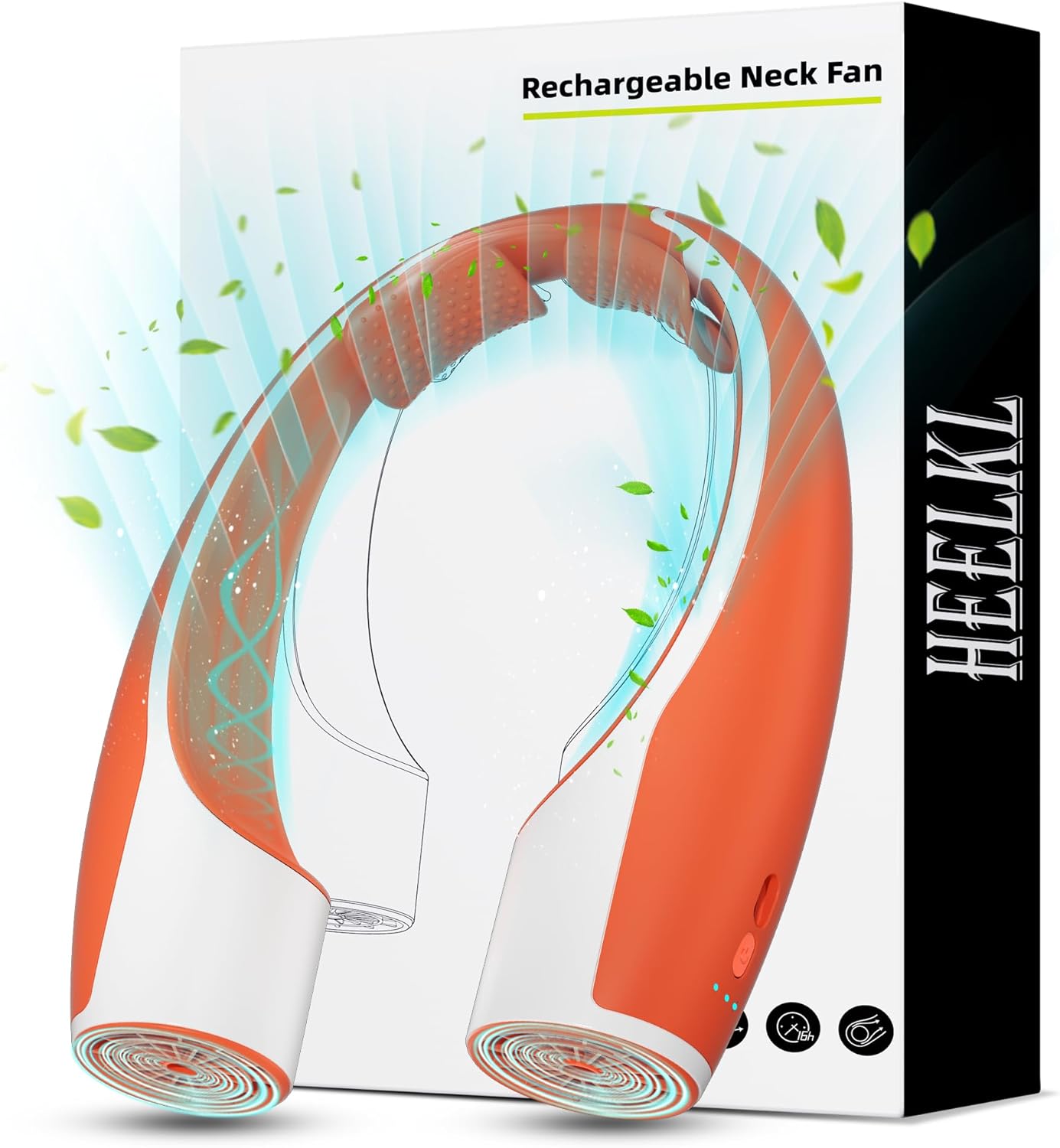 Heelkl AI Neck Fan, 4 Speeds Adjustable Portable Personal Fan Rechargeable, 4000 mAh Battery Faster Cooling Wearable Fan, Ultra Quiet for Home, Office, Travel, Outdoor - Orange