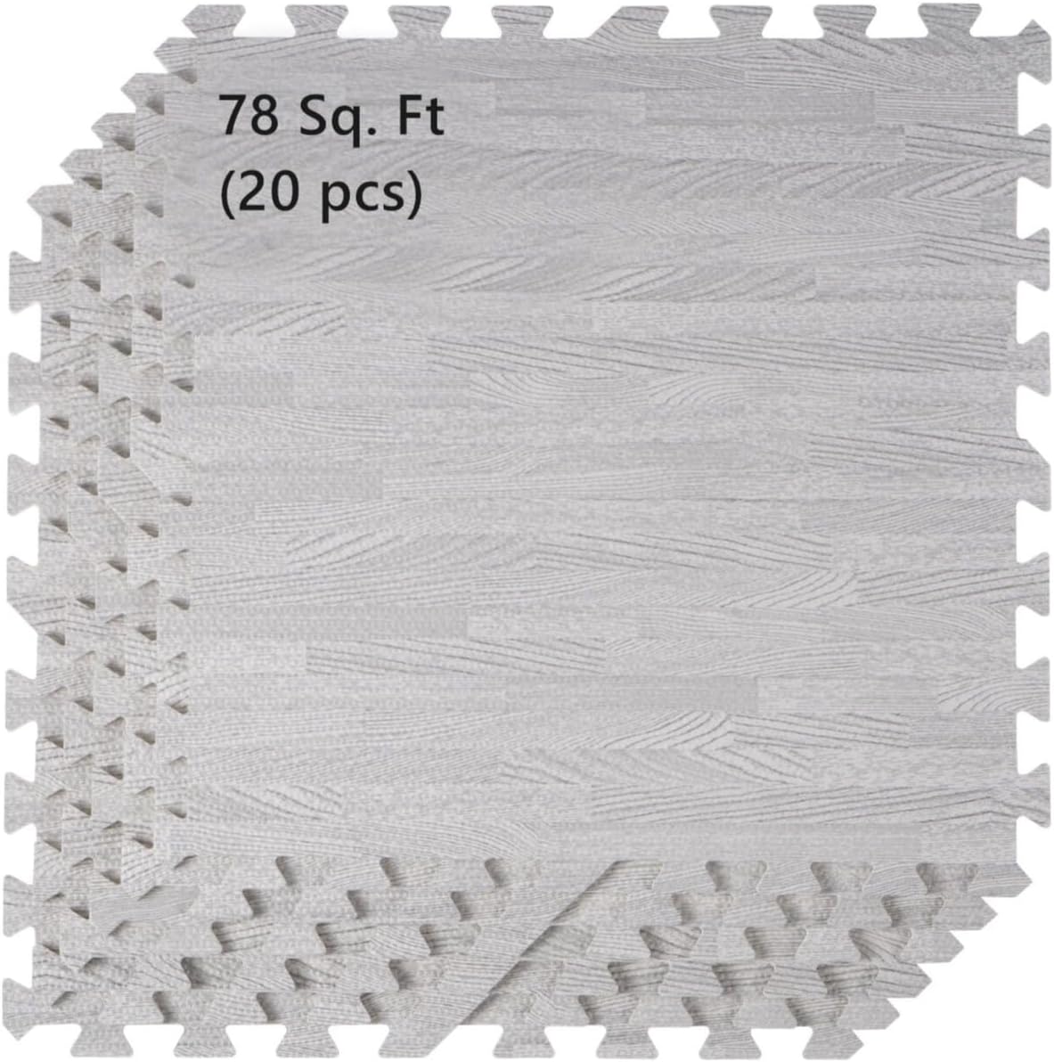 Nisorpa 78 Sq. Ft 2/5 Inch Wood Grain Foam Floor Tiles Mat,24" x 24" EVA Interlocking Foam Floor Tiles Decorative Home Flooring for Apartment,Gym,Playroom,Gray Grey 23.6"L x 23.6"W x 0.4"Th