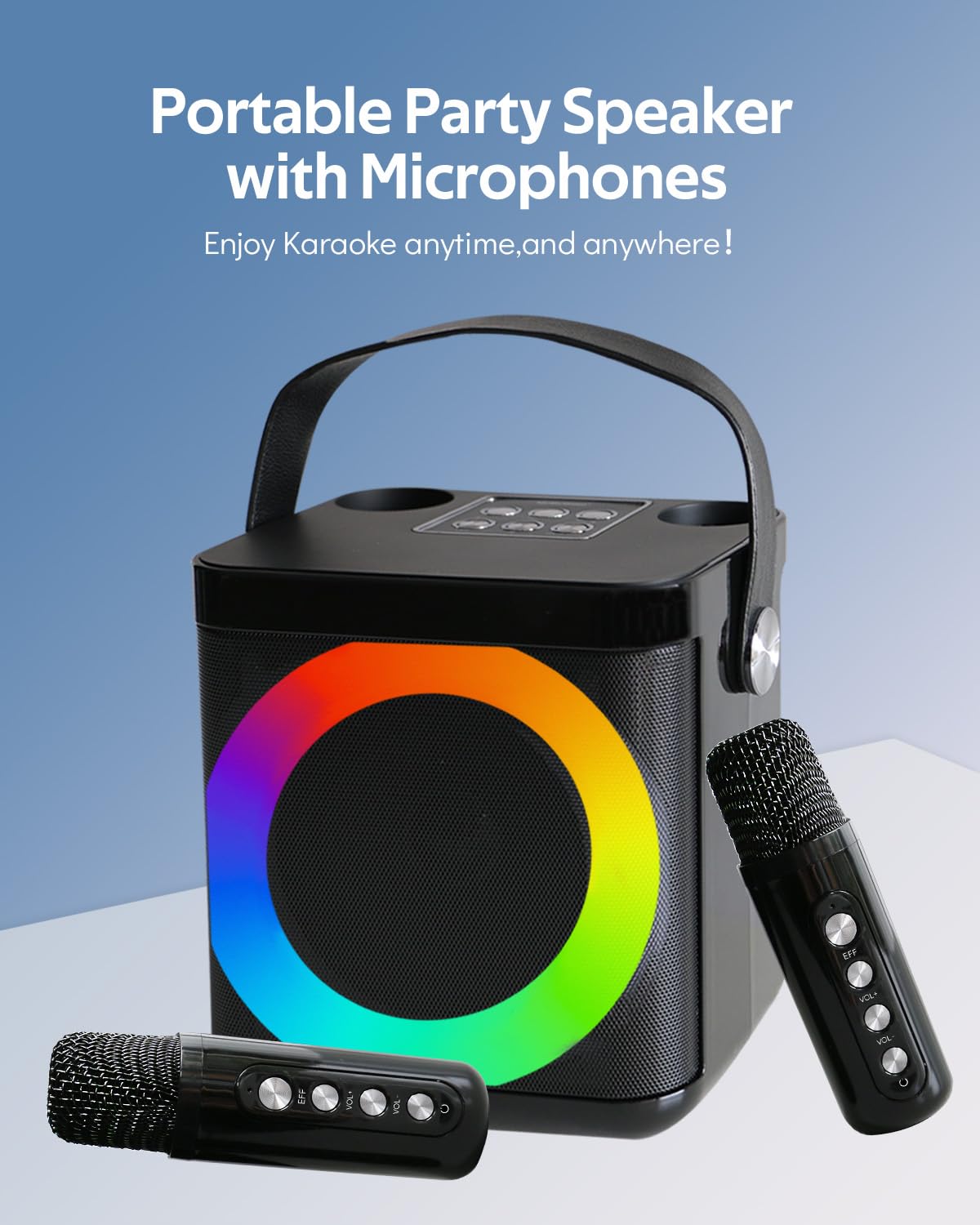 Macchina per karaoke, impianto karaoke con 2 microfoni, scatola per karaoke, con microfono, set per karaoke con LED per bambini e adulti, perfetto per feste, compleanni e riunioni di famiglia