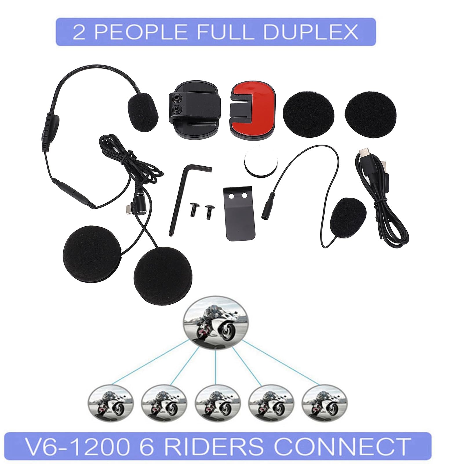 Interfono V6Plus 1200 per Casco Moto Comunicazione Senza Fili per 6 Persone Headset Mano Libera Adatto a Moto Snowboard Bicicletta