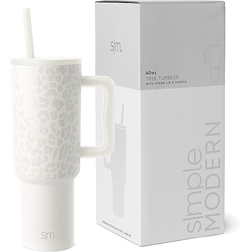 Simple Modern 40 oz Tumbler with Handle and Straw Lid | Insulated Cup Reusable Stainless Steel Water Bottle Travel Mug Cupholder Friendly | Gifts for Women Him Her | Trek Collection | Cream Leopard