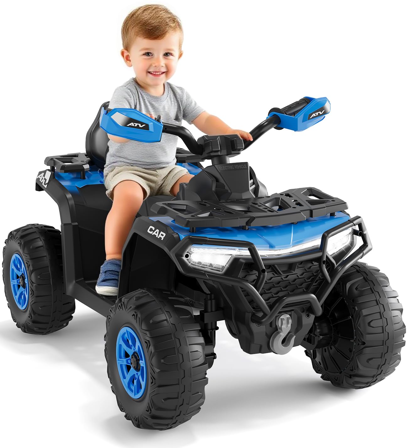 12V Kids Ride on ATV with Parent Remote Control, Spring Suspension, LED Lights, Music, USB, Off-Road 4 Wheeler for Boys Girls
