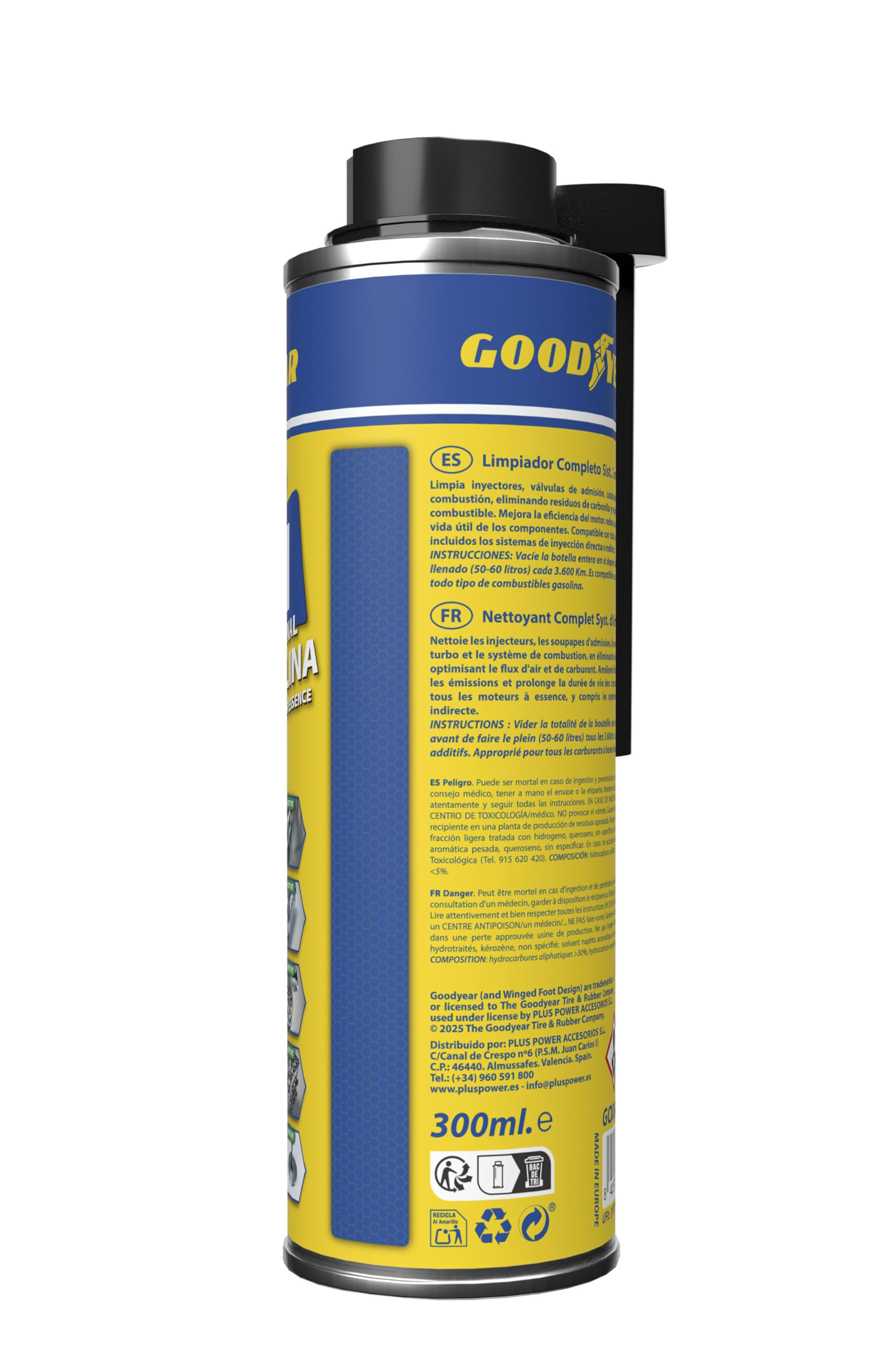 Goodyear Additivo detergente per Motori a Benzina 5 in 1 Professionale 300 ml | Detergente per iniettori, Turbo, catalizzatore, Sistema di combustione e aspirazione | Migliora Le Prestazioni