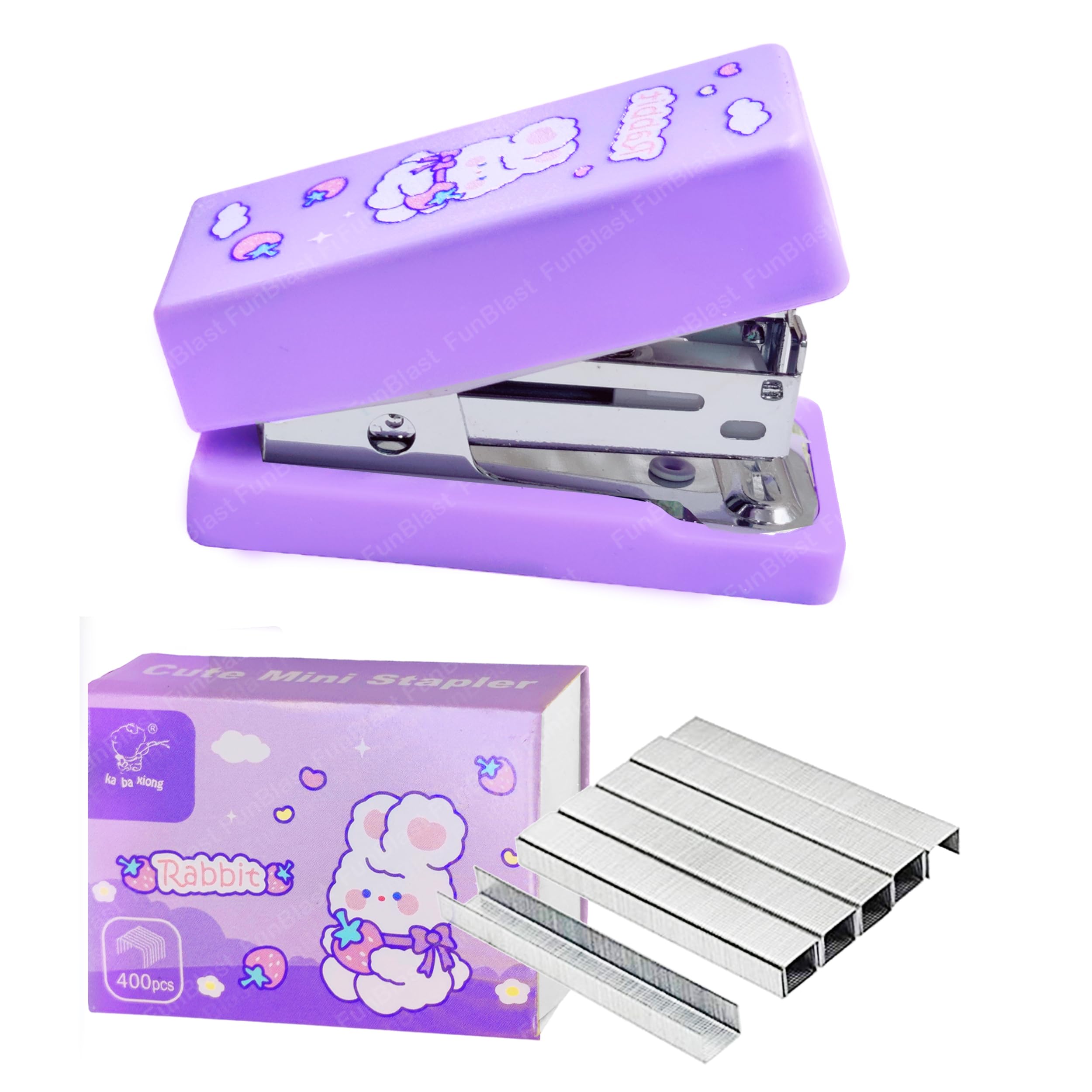 FunBlast Stapler Machine – Kawaii Stapler for Office, School, Home, Portable Mini Size Stapler with 400 Staples Blister, Stapler Machine for Paper, Stationery for School & Office (Purple)