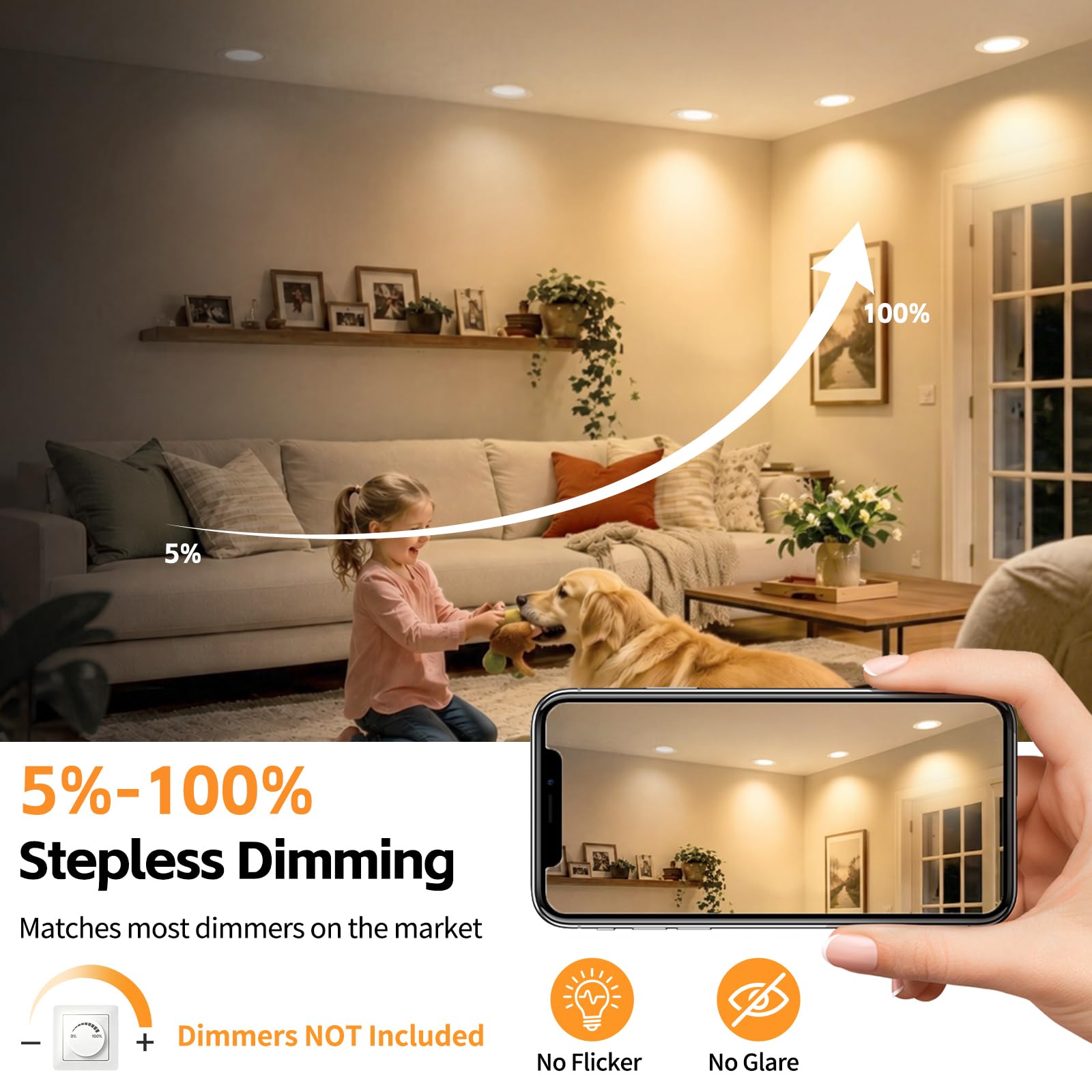 YindaLux Spot LED Encastrable 230V, Dimmable, 5W 2700K, Blanc, Lot de 10