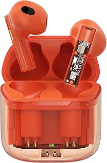 PHOCAR Transparent Bluetooth Earbuds, Stereo Sound, Durable Battery, Touch Control, Sweatproof, Wireless Earphones Compatible with iPhone, iPad, MacBook, Android Phone, Tablet and Laptop