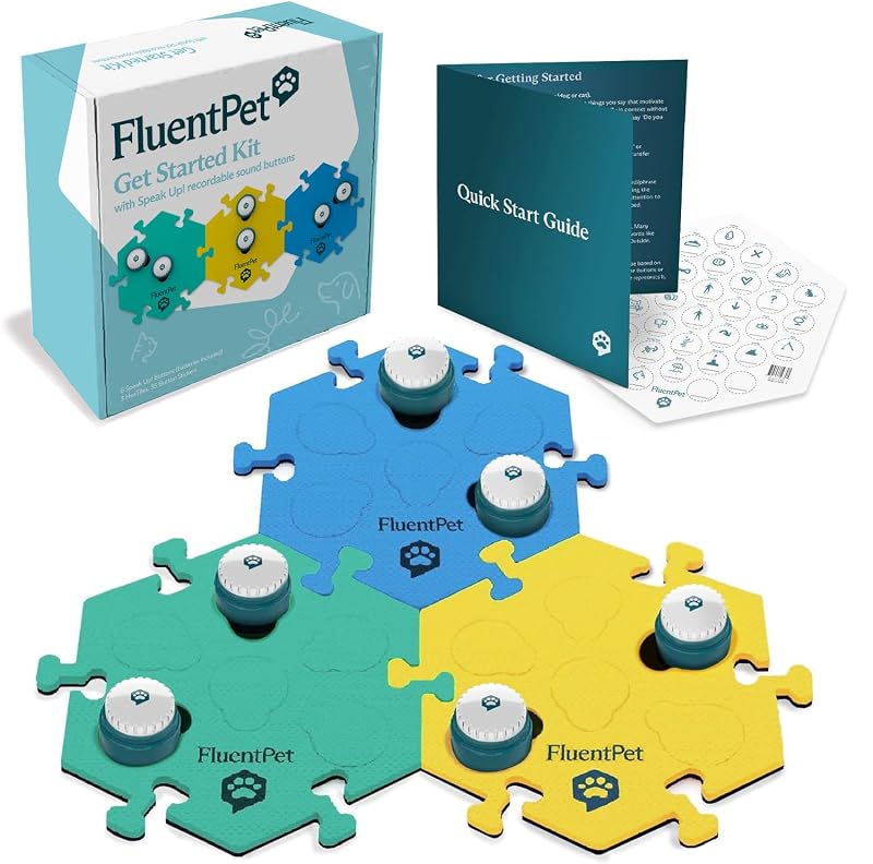 Botões de comunicação graváveis para cães e gatos FluentPet Speak Up! com som voltado para cima, 6 botões + 3 HexTiles (Bold)
