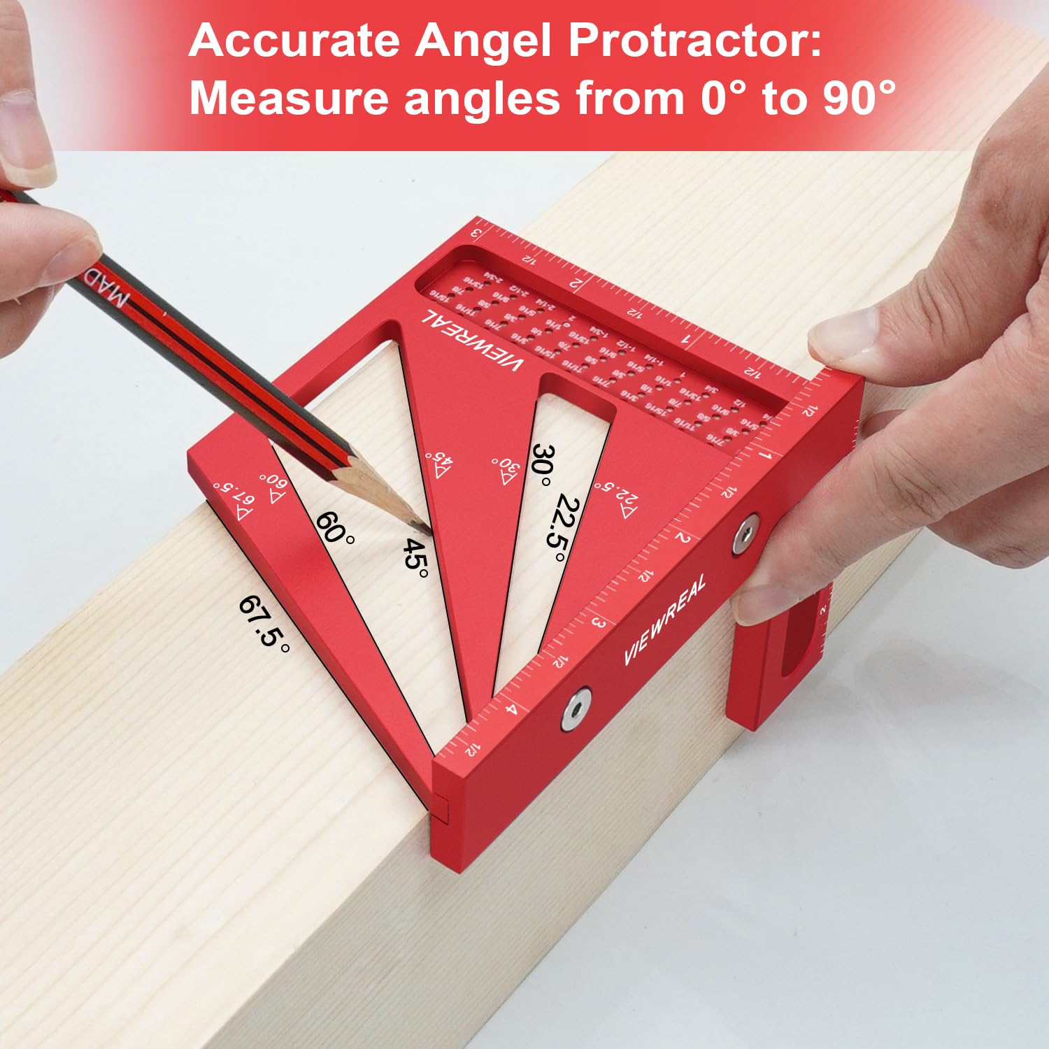 Regla de medición 3D multiángulo: 22.5/30/45/60/67.5/90 grados, de aleación de aluminio, transportador, ideal para ingenieros carpinteros, manualidades, dibujo