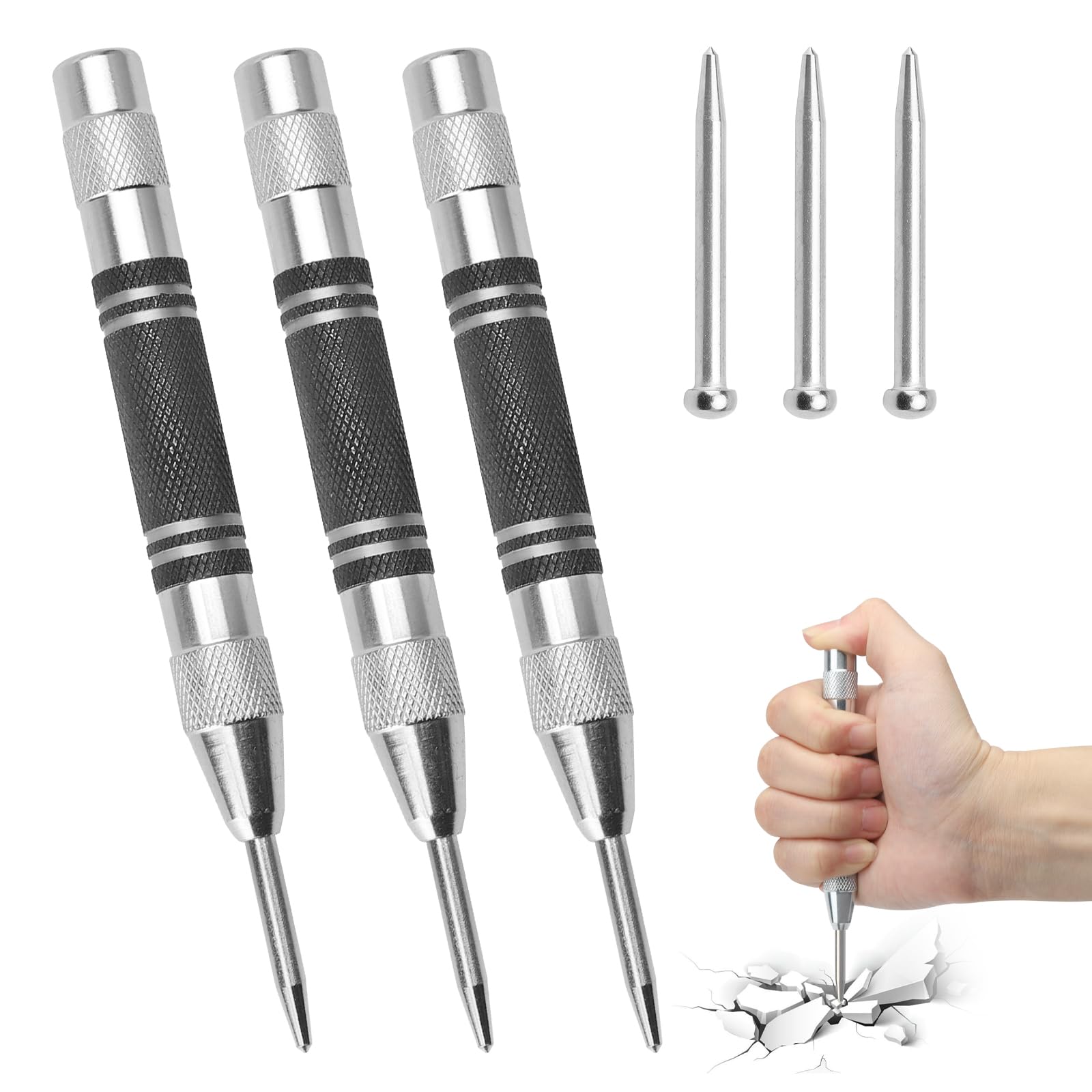 3 pezzi punzoni per metallo, punzone per metallo, bulino automatico, punzonatrice per metallo, punteruolo, bulino per metallo Viene fornito con 3 ditali