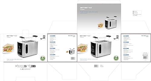 Miniatura 6 de EMERIO TO-128308 Tostadora de acero inoxidable con pantalla grande, 2 ranuras para pan, centrado automático, cajón de migas, descongelación,