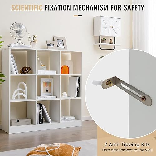 Miniatura 4 de MEDIMALL Estantería de 9 cubos, estante abierto independiente de 3 niveles con dispositivo antivuelco, organizador de almacenamiento de libros para