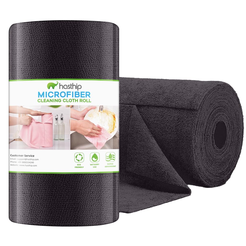 HASTHIP® 50PCS Microfiber Cleaning Cloth Roll, Reusable Kitchen Towel Roll, 25 * 25cm Tear-Away Glass Cloth, Multi-purpose Microfiber Cleaning for Car, Garage, Stoves and Countertops(Black)