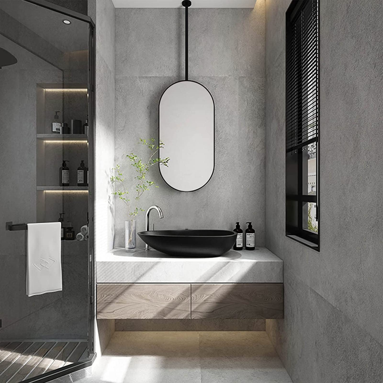 Miroir Flottant Ovale Design Moderne avec Cadre Métallique Finition Premium 40x60