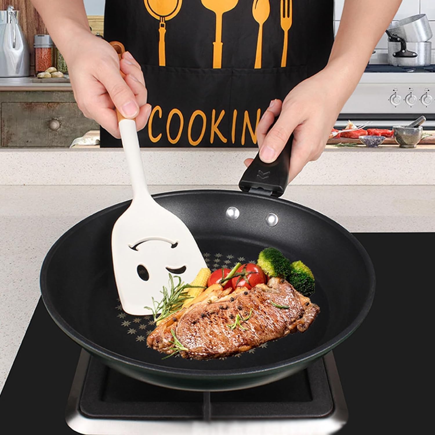 Set D'ustensiles de Cuisine, Ensemble de spatules de Cuisine en Silicone avec Manche en Bois, Gadgets de Cuisine, Ensemble d'outils for ustensiles de Cuisine antiadhésifs