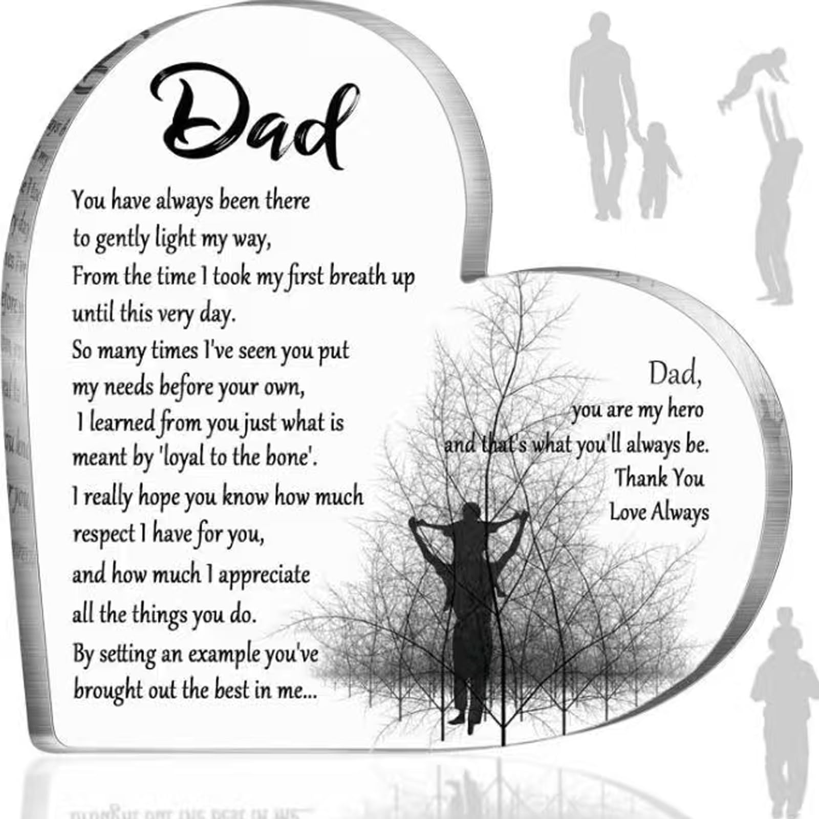 SUOXU Gifts for Dad -Heart-Shaped Acrylic Plaque | Daughter Son Give Daddy Birthday Gift,Father‘s Day,Thanksgiving & Christmas Gifts 10x10cm Home Office Desk Accessories Decor Sign