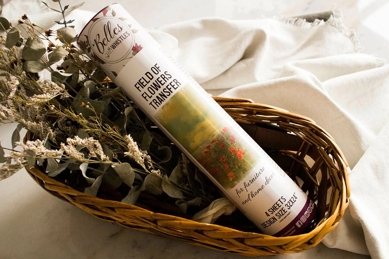 Dixie Belle Paint Company& Whistles Transfer | Field of Flowers | 24.8” x 38.8” Sheet | Rub On Decorative Transfer for Crafts, Furniture, DIY | Crafting Design Transfer