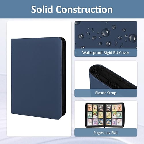 Miniatura 4 de Carpeta de tarjetas coleccionables con 9 bolsillos con cremallera, carpeta de colección de tarjetas con cubierta de poliuretano, 540 tarjetas,