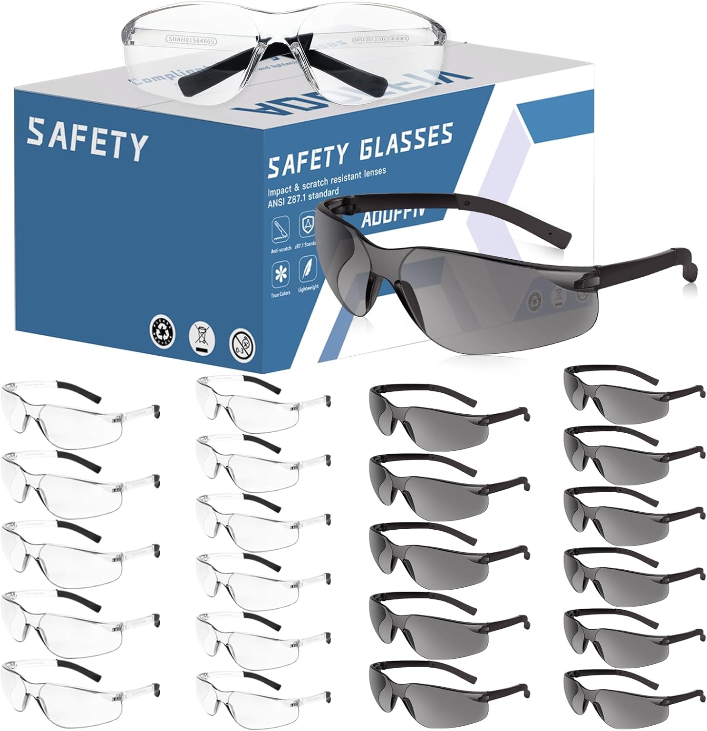 24 Pack Bulk Safety Glasses Clear Lens ANSI Z87.1 Safety Glasses for Women Men Eye Protection Glasses with Scratch and Impact Resistant for Construction and Laboratory