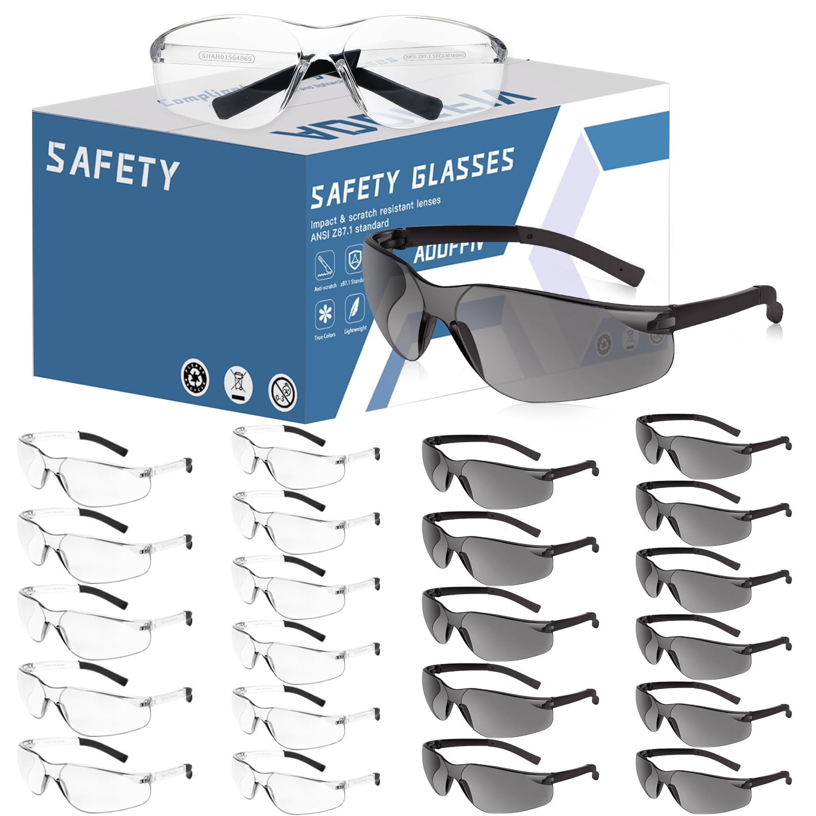 AOOFFIV 24 Pack Bulk Safety Glasses Clear Lens ANSI Z87.1 Safety Glasses for Women Men Eye Protection Glasses with Scratch and Impact Resistant for