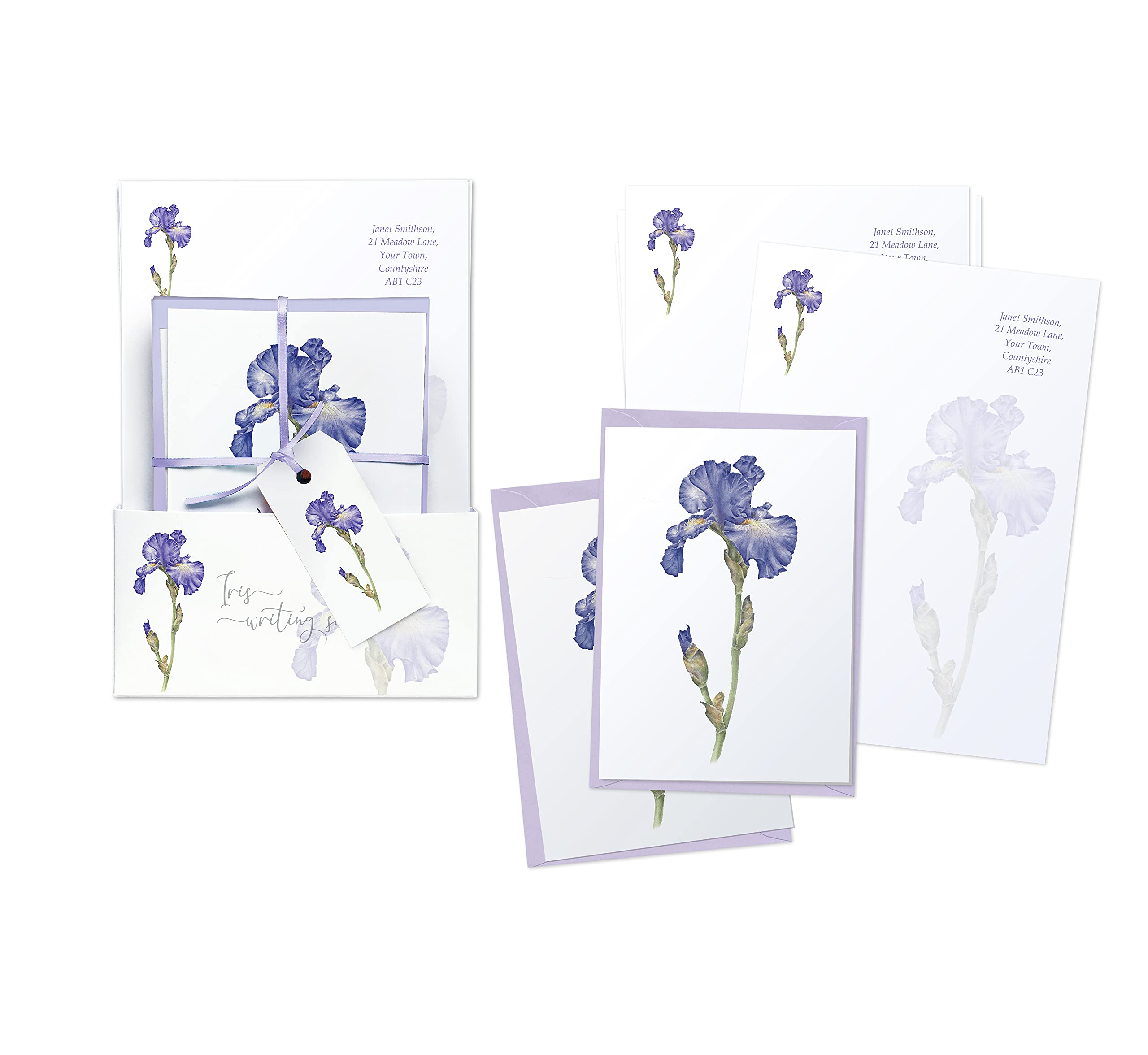 Personalised iris stationery set with writing paper, envelopes and notelets