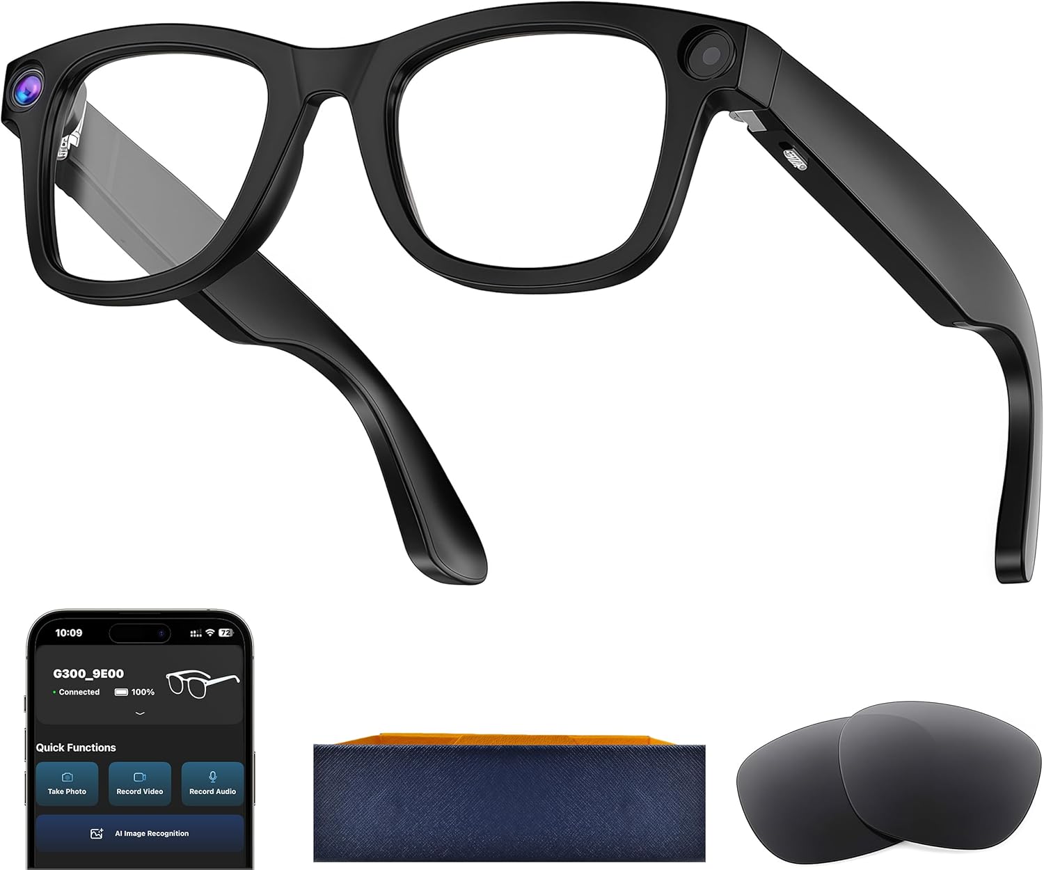 AI Sensible Glasses with Digicam, 8MP HD Digicam Glasses for Males,Ladies, AI Recording Glasses with Voice Assistant,Open-Ear Audio,Actual-Time Translation,Video Recording Sun shades for Life & Work Vlog(Black)